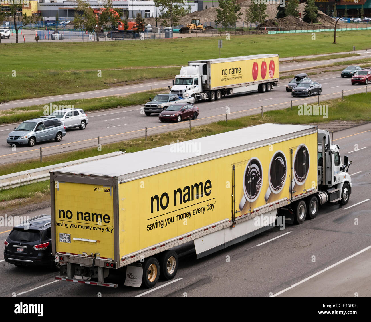 Two tractor trailer rigs belonging to Canadian food retailer Loblaws