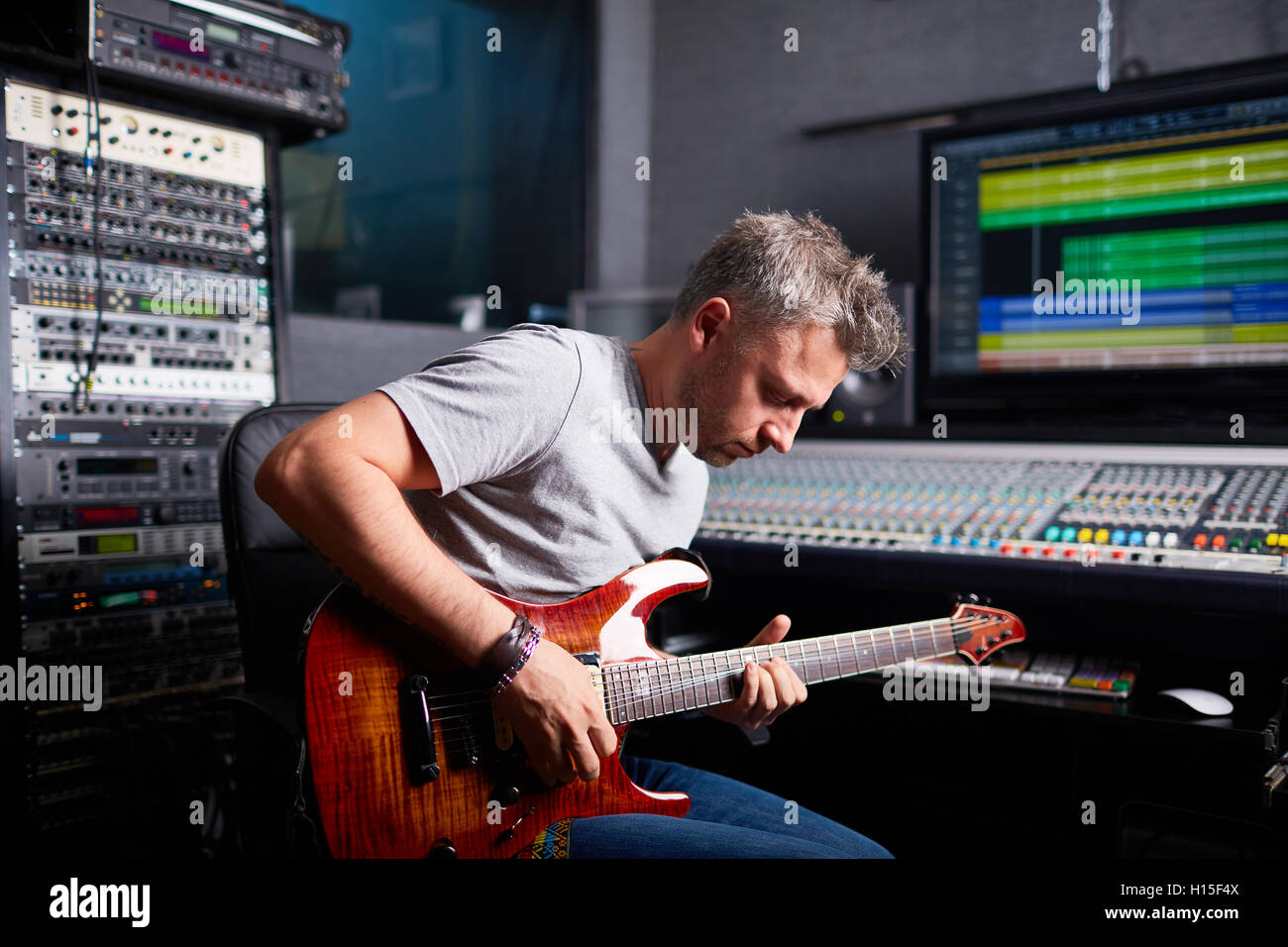 Working in audio studio Stock Photo Alamy