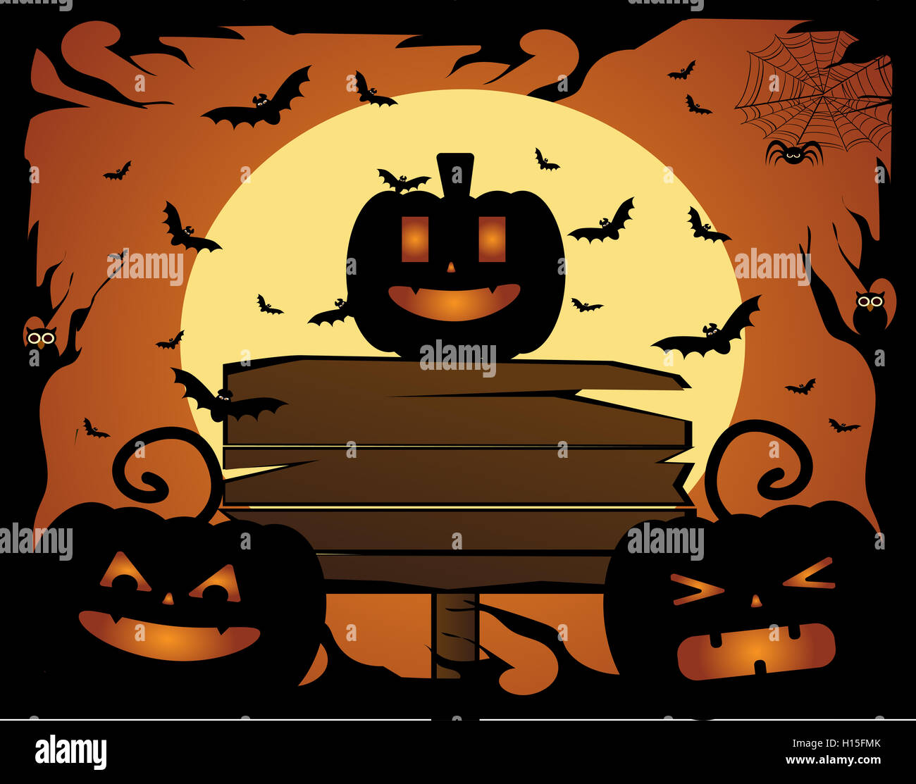 Happy Halloween background with pumpkins and bats, orange color Stock ...