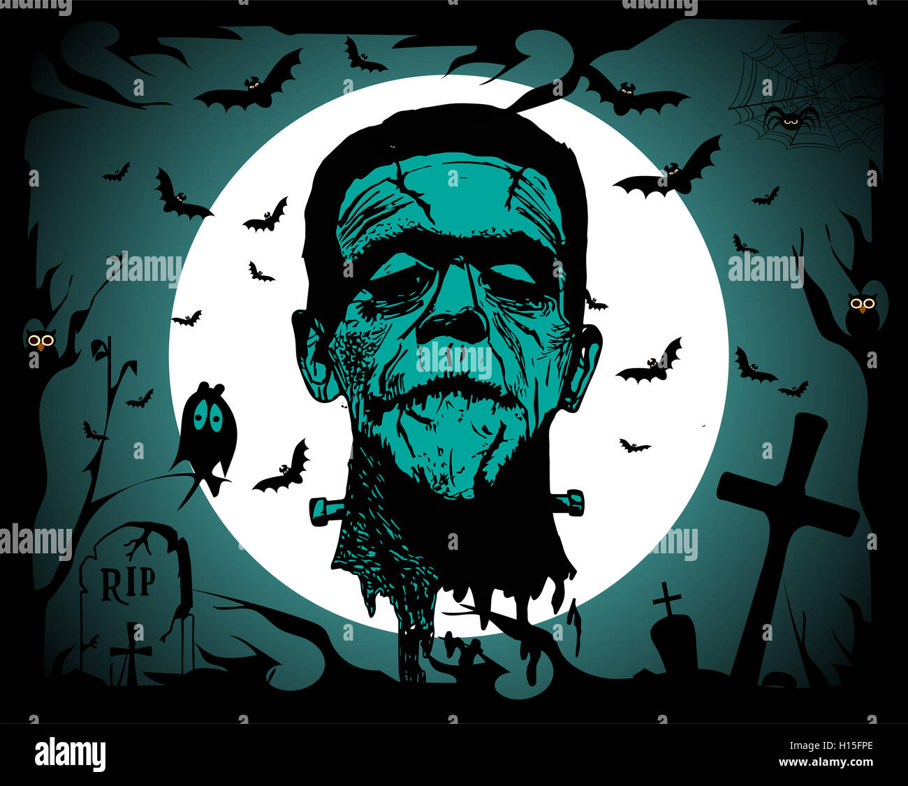 Happy Halloween background with Frankenstein head Stock Photo