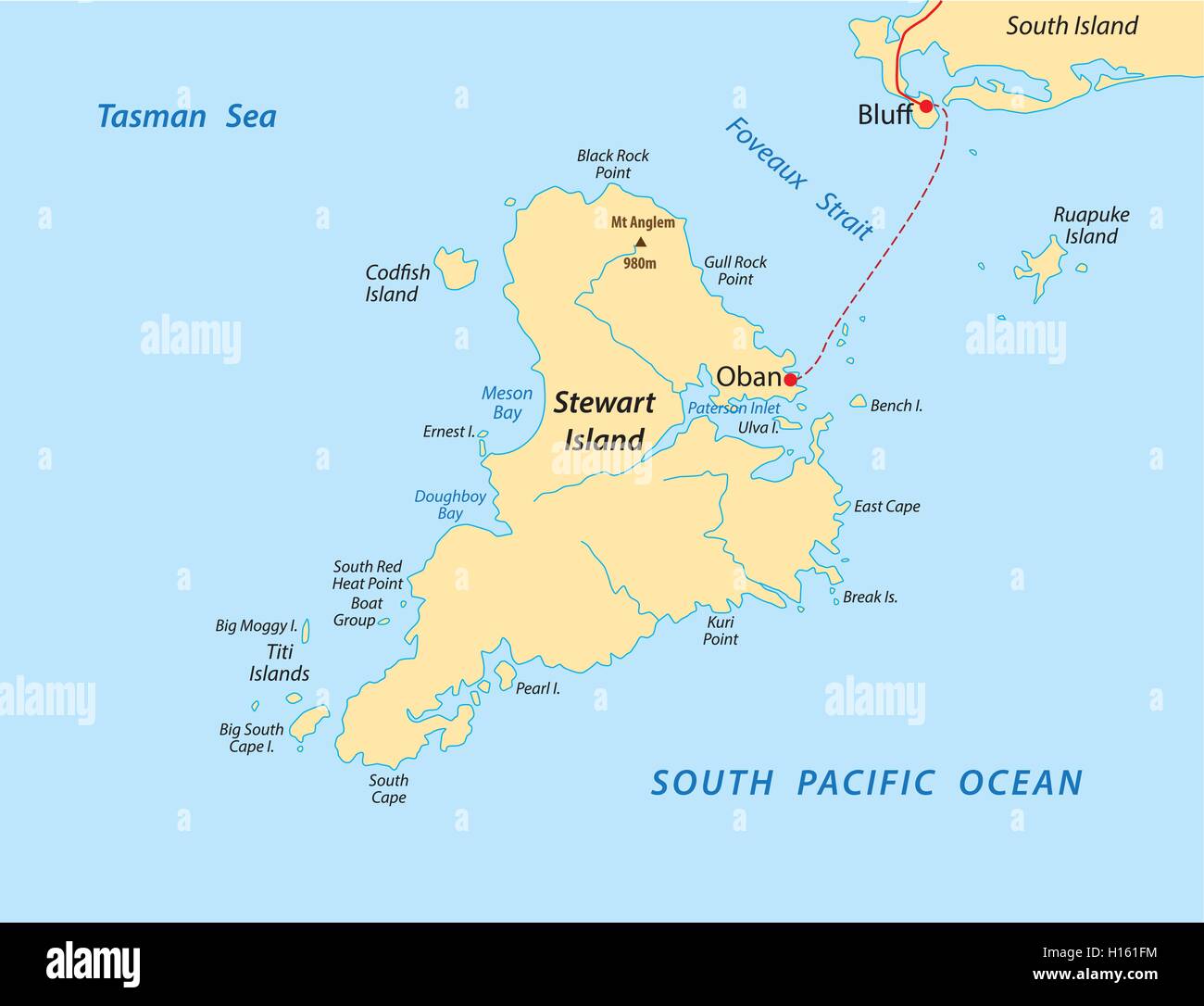 stewart island map Stock Vector
