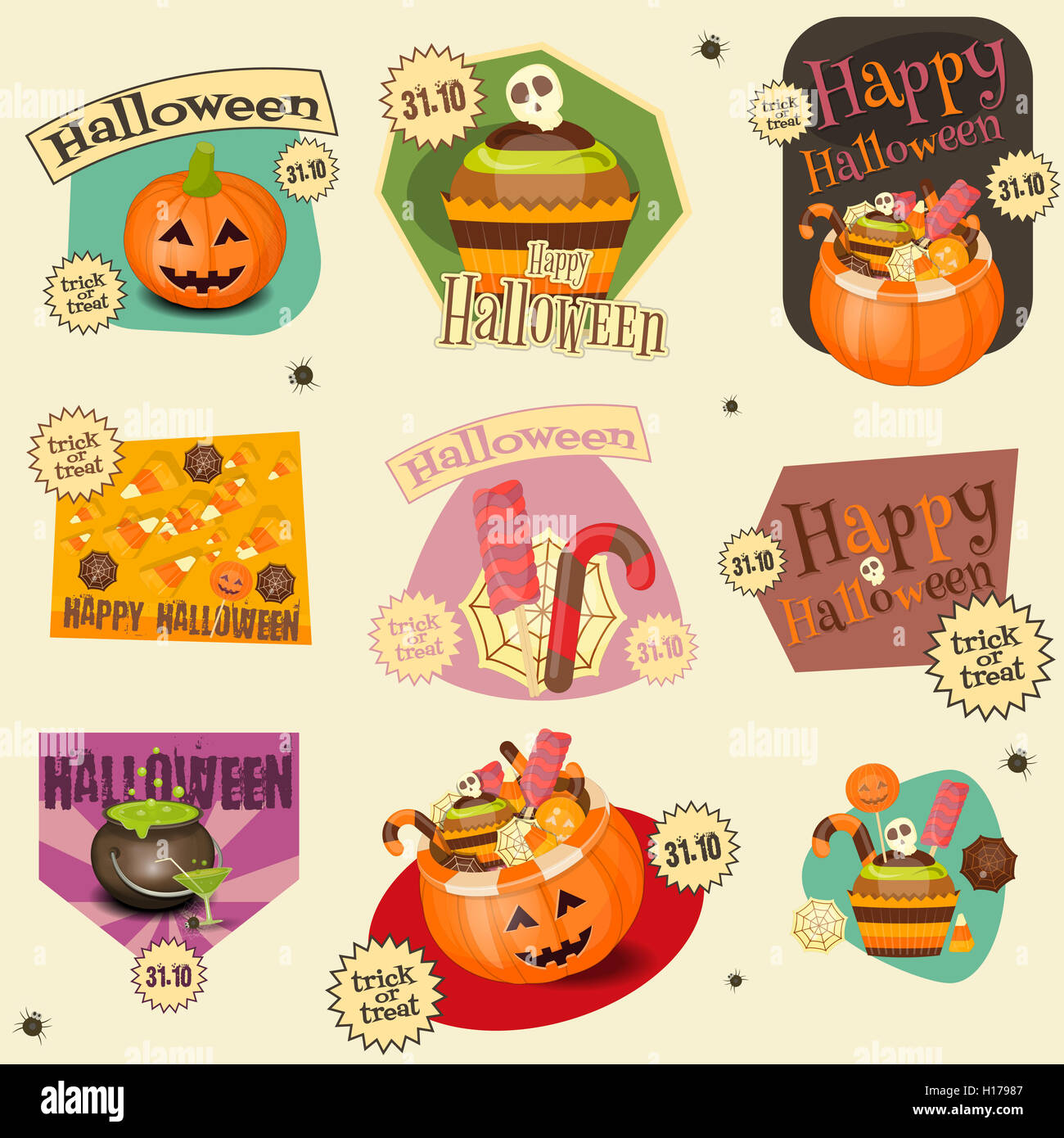 Halloween Stickers Set - Simbols and Signs of October Halloween. Sweet ...