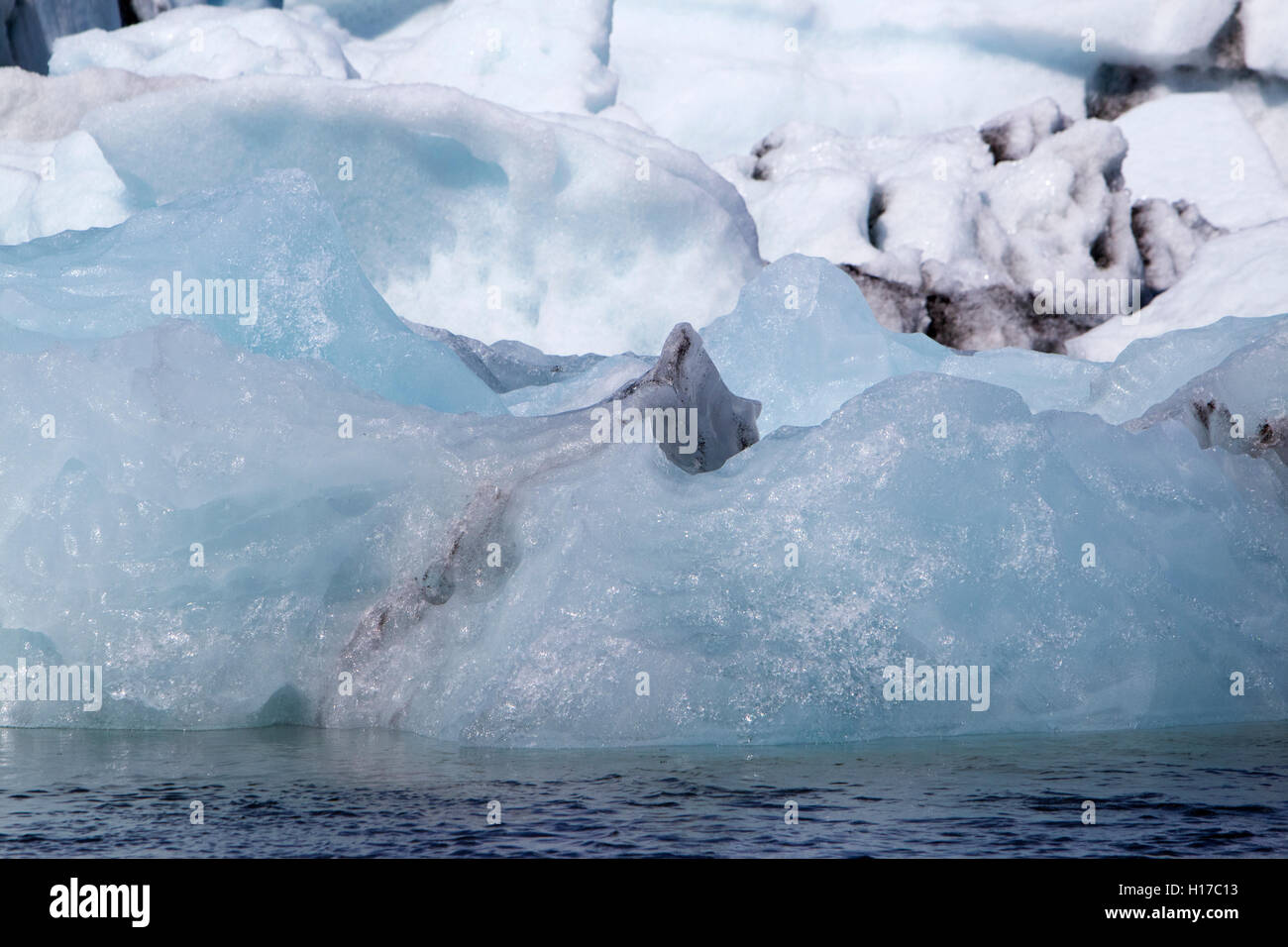 blue glacial ice on iceberg at Jokulsarlon glacial lagoon Iceland Stock