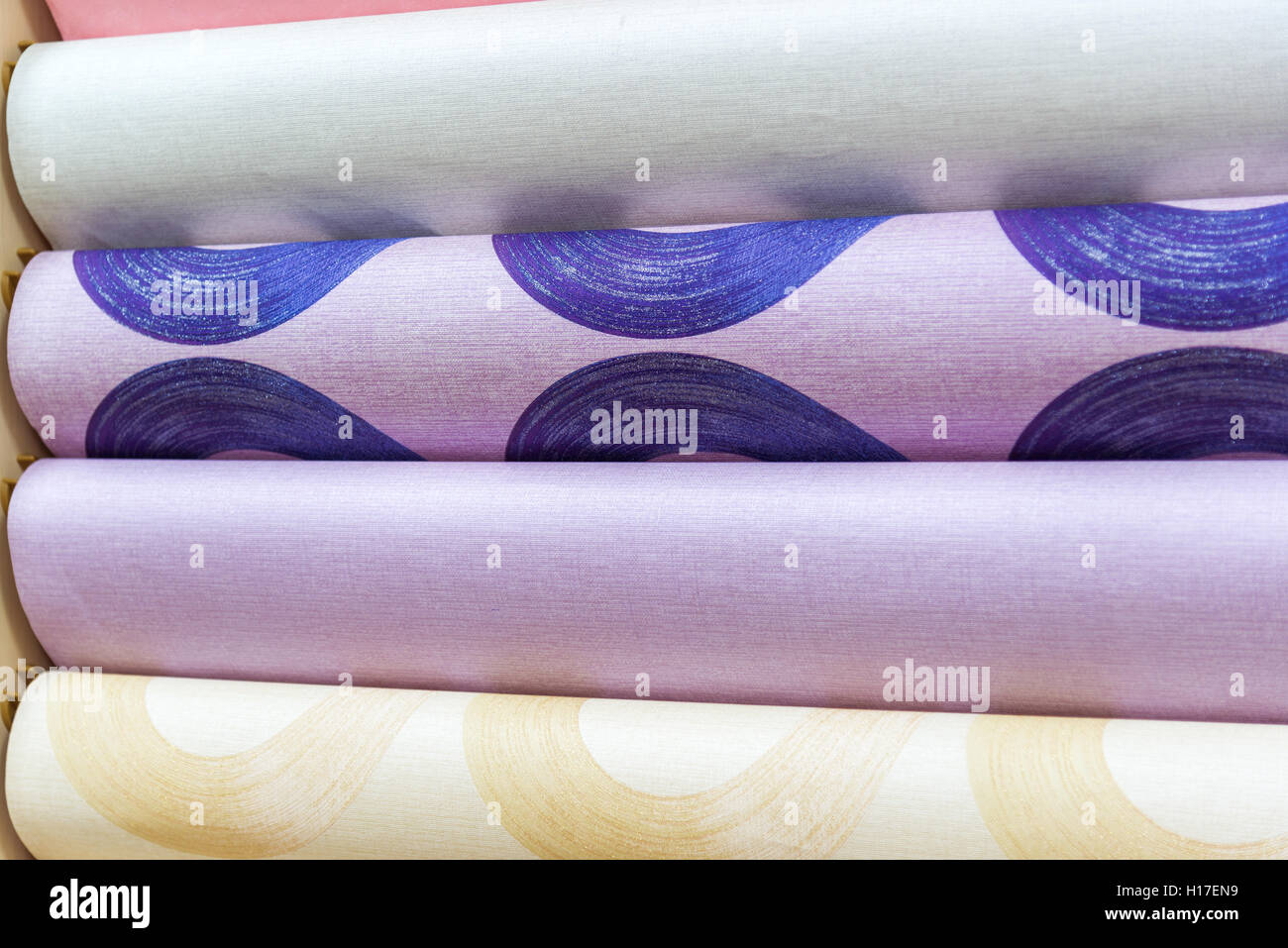 Lilac wallpapers on shop window Stock Photo