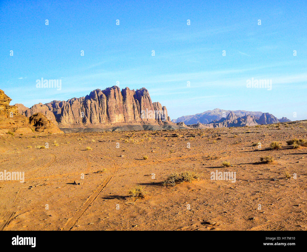 The Seven Pillars of Wisdom in the Desert of Wadi Rum, Jordan Stock