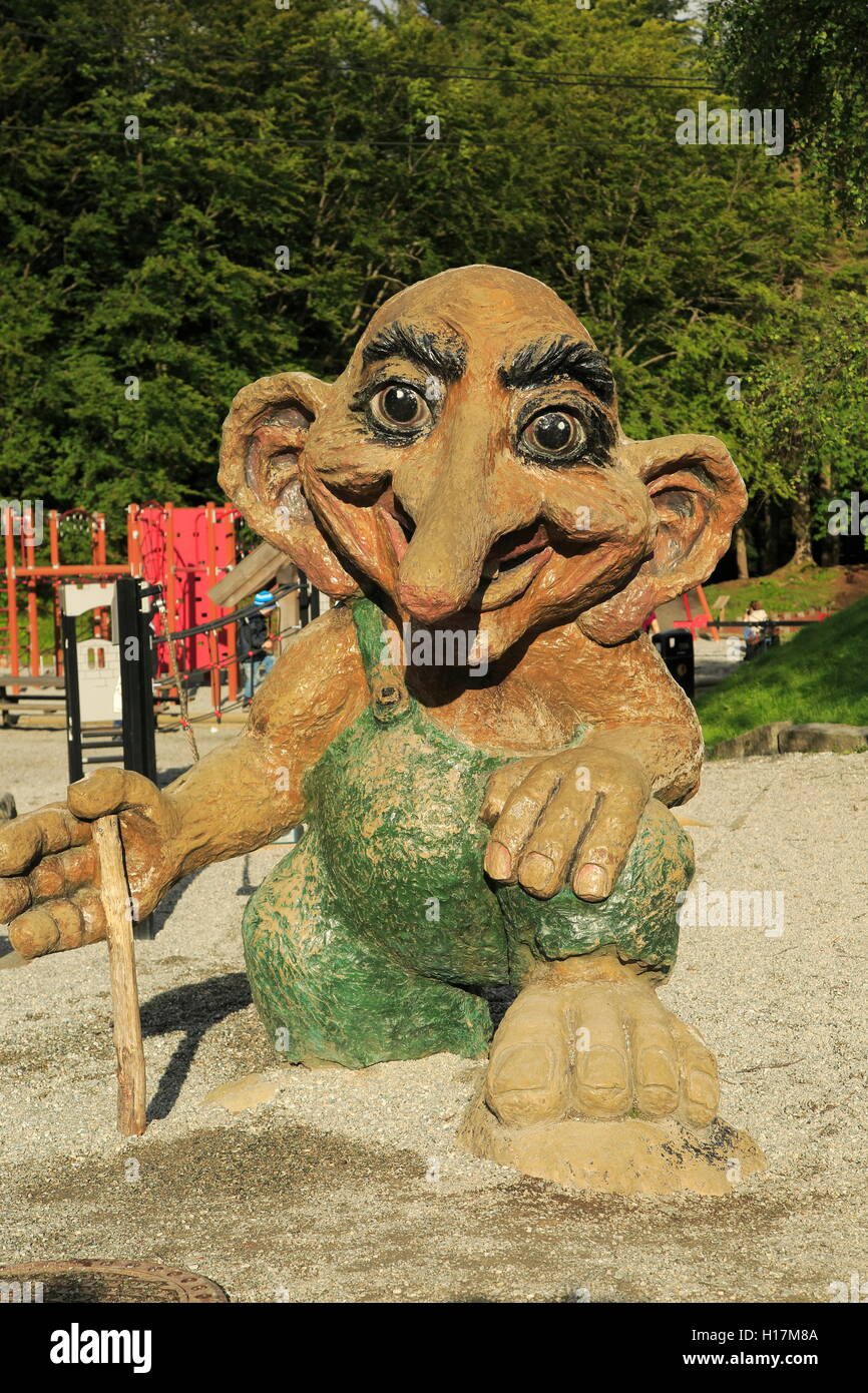 Troll figure in children's playground on Mount Floyen, city of Bergen, Norway Stock Photo