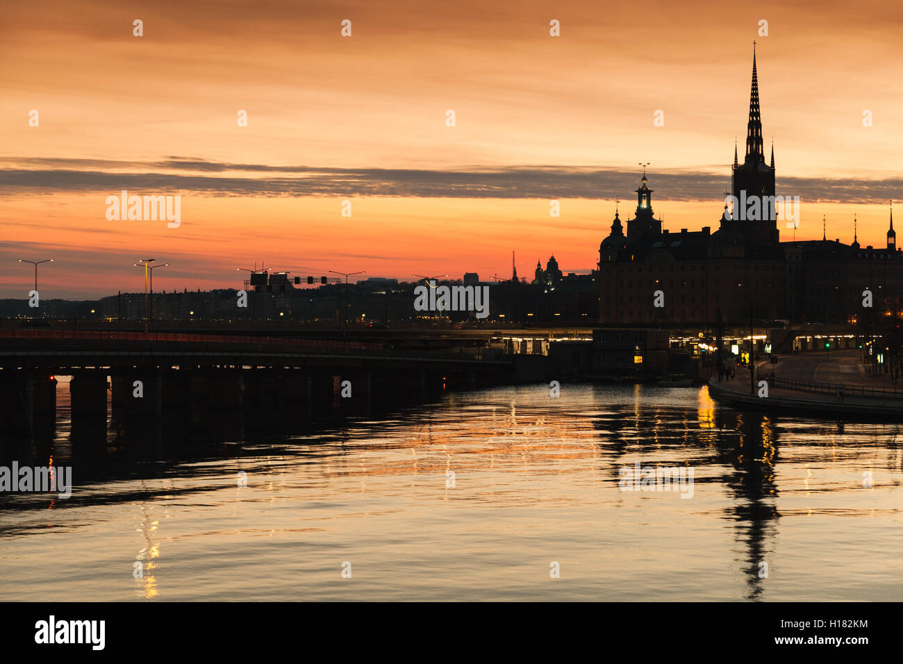 Silhouette cityscape of Gamla Stan city district in central Stockholm ...