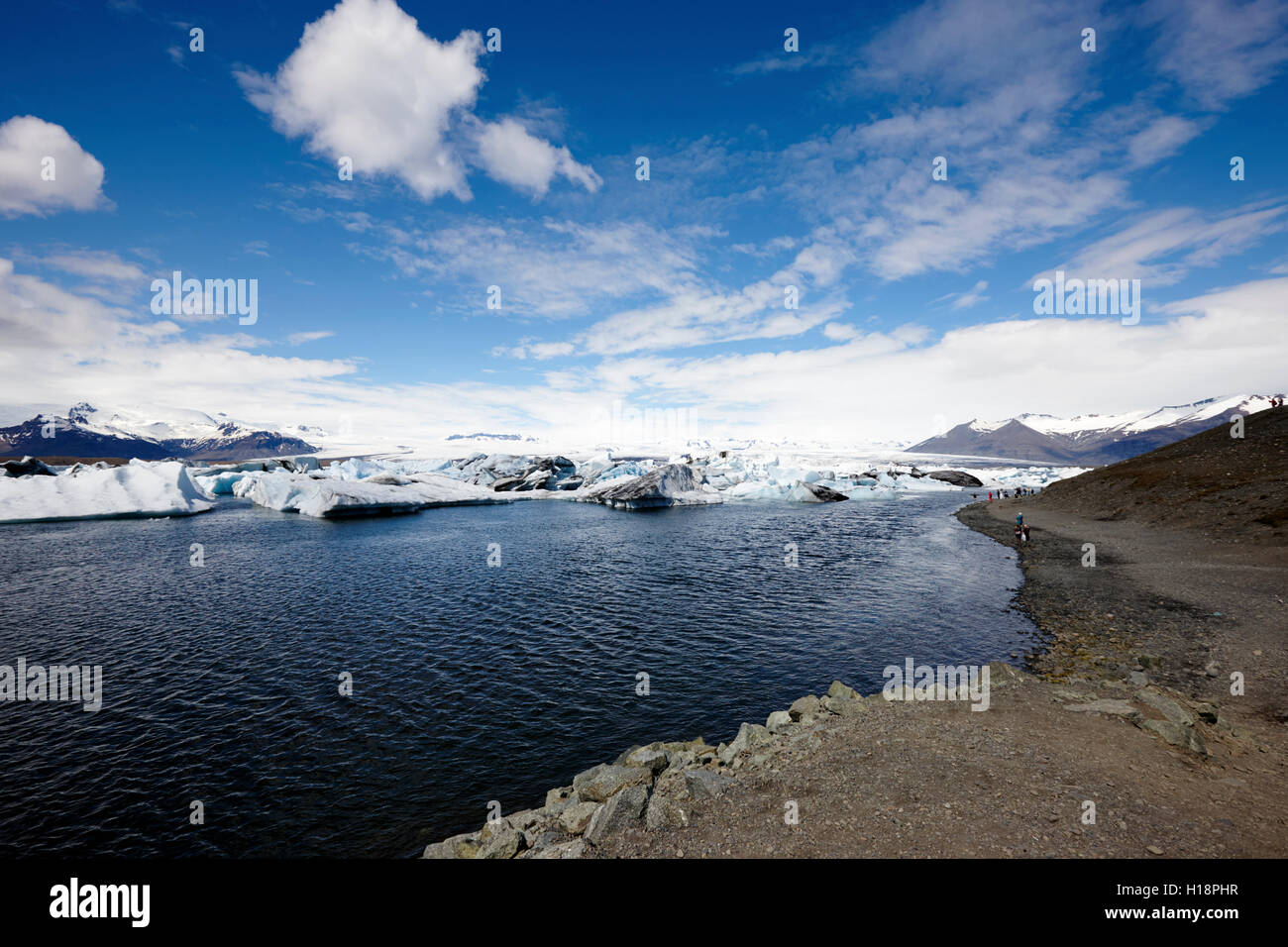 moraine and waters edge at Jokulsarlon glacial lagoon Iceland Stock Photo