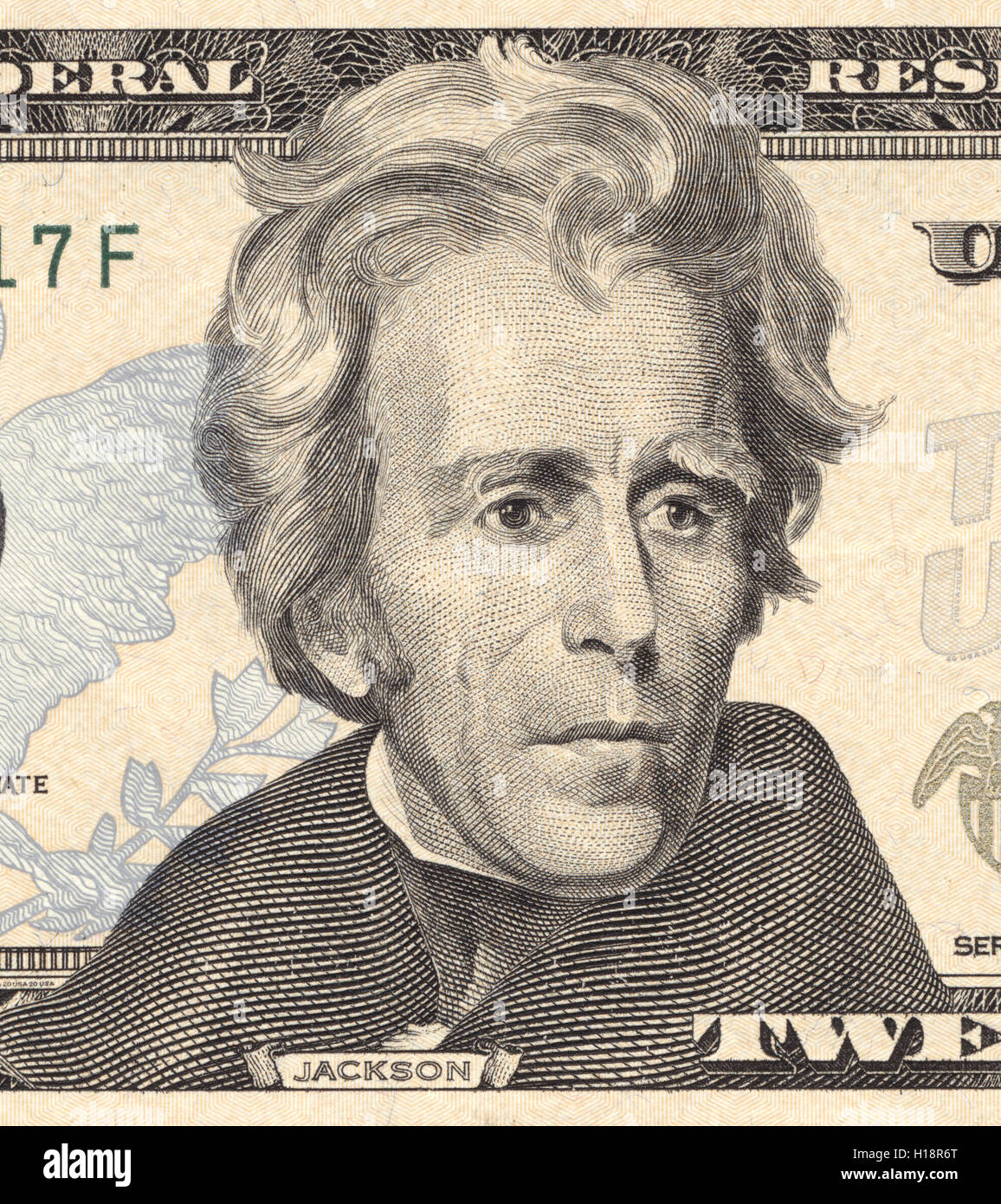 Andrew Jackson as depicted on the US twenty dollar bill. True colours Stock Photo