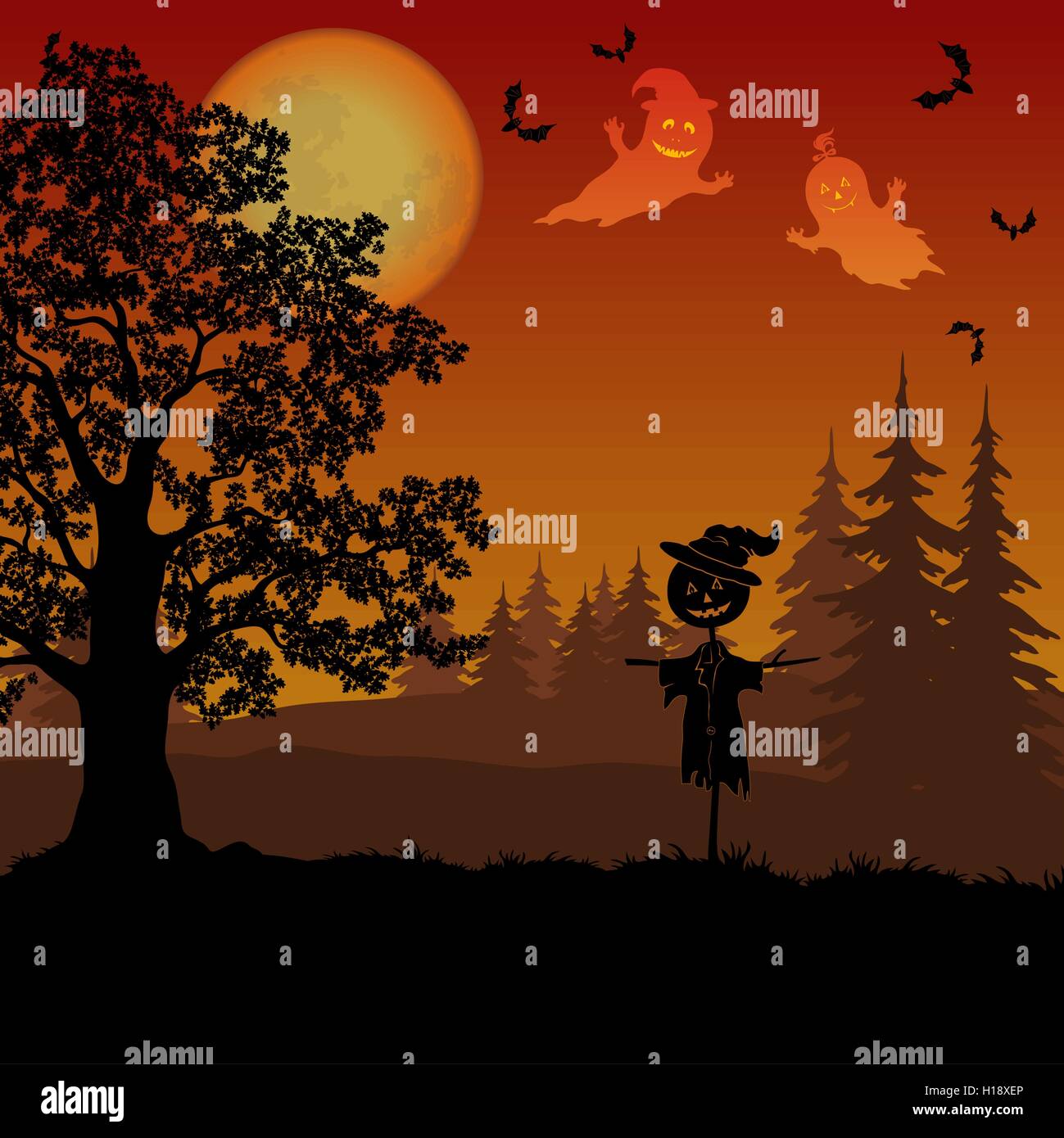 Halloween Landscape with Scarecrow Stock Vector Image & Art - Alamy