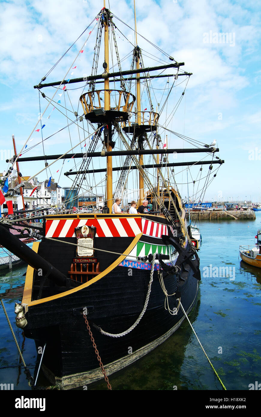 BRIXHAM, DEVON - AUG 14TH 2012: A replica of The Golden Hind, Sir ...