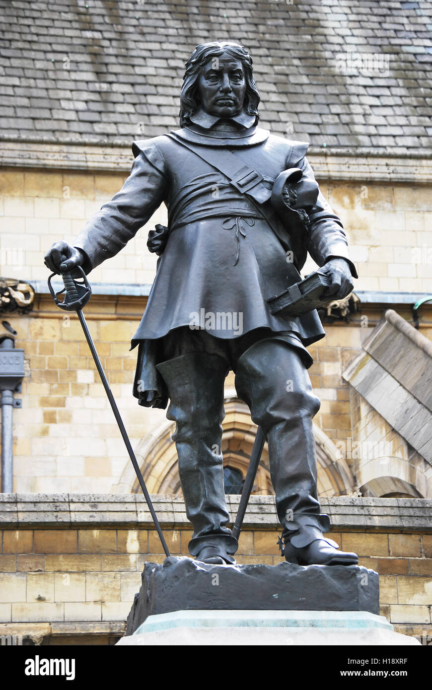 Oliver Cromwell statue outside Westminster Palace in London Stock Photo