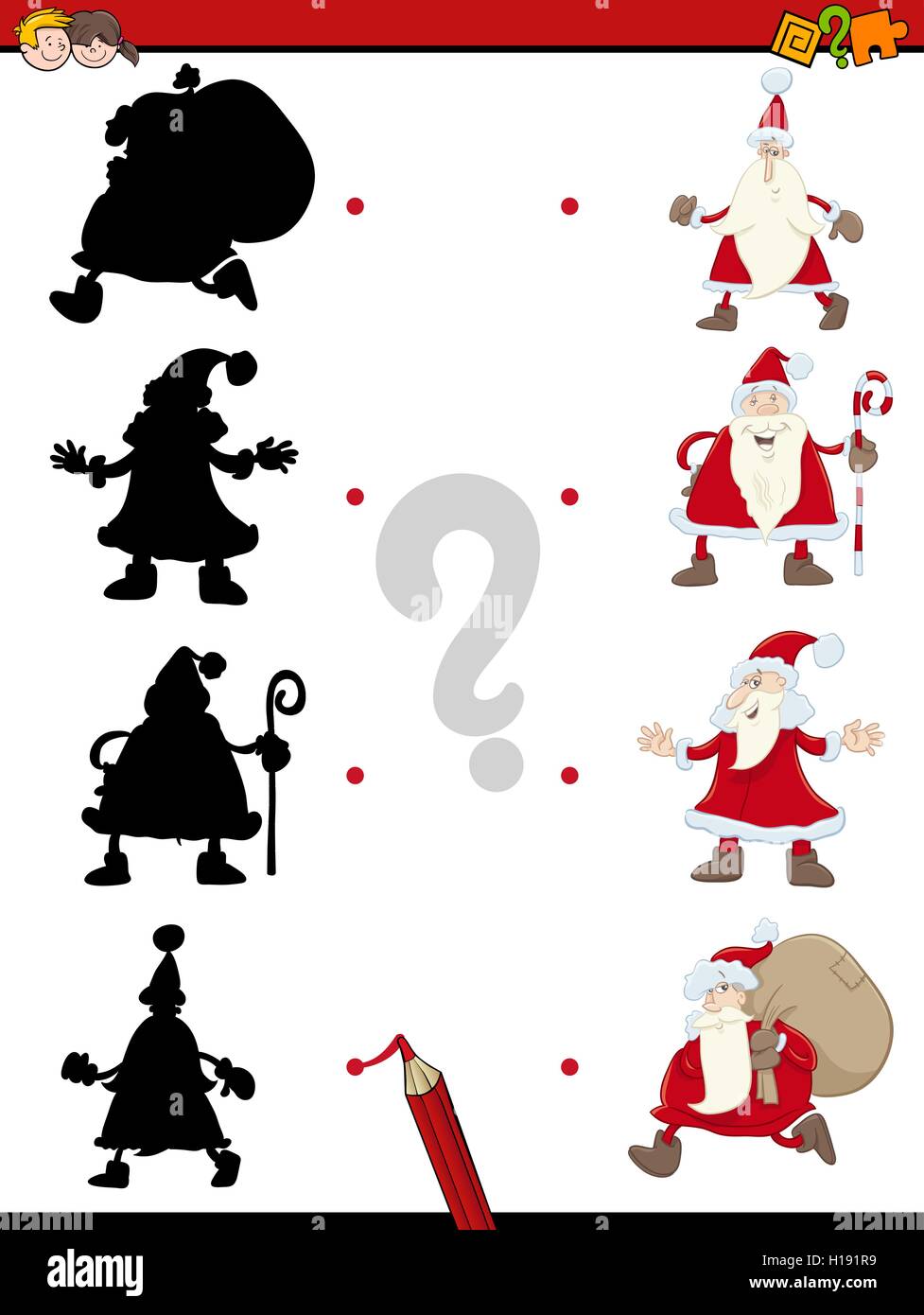 Cartoon Illustration of Educational Shadow Task for Children with Santa ...