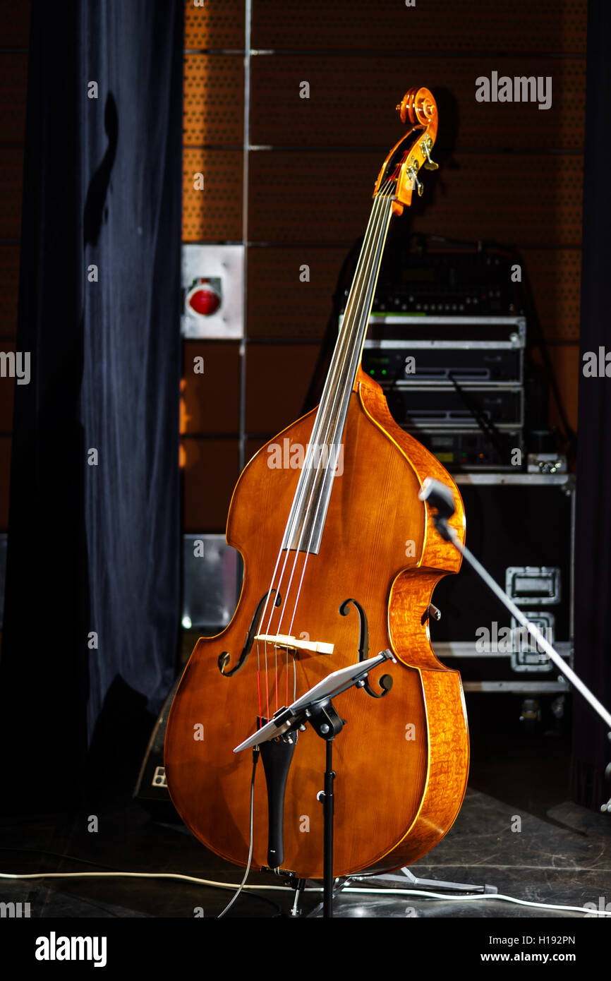 Big bass viol on the scene before the concert, music instruments Stock  Photo - Alamy