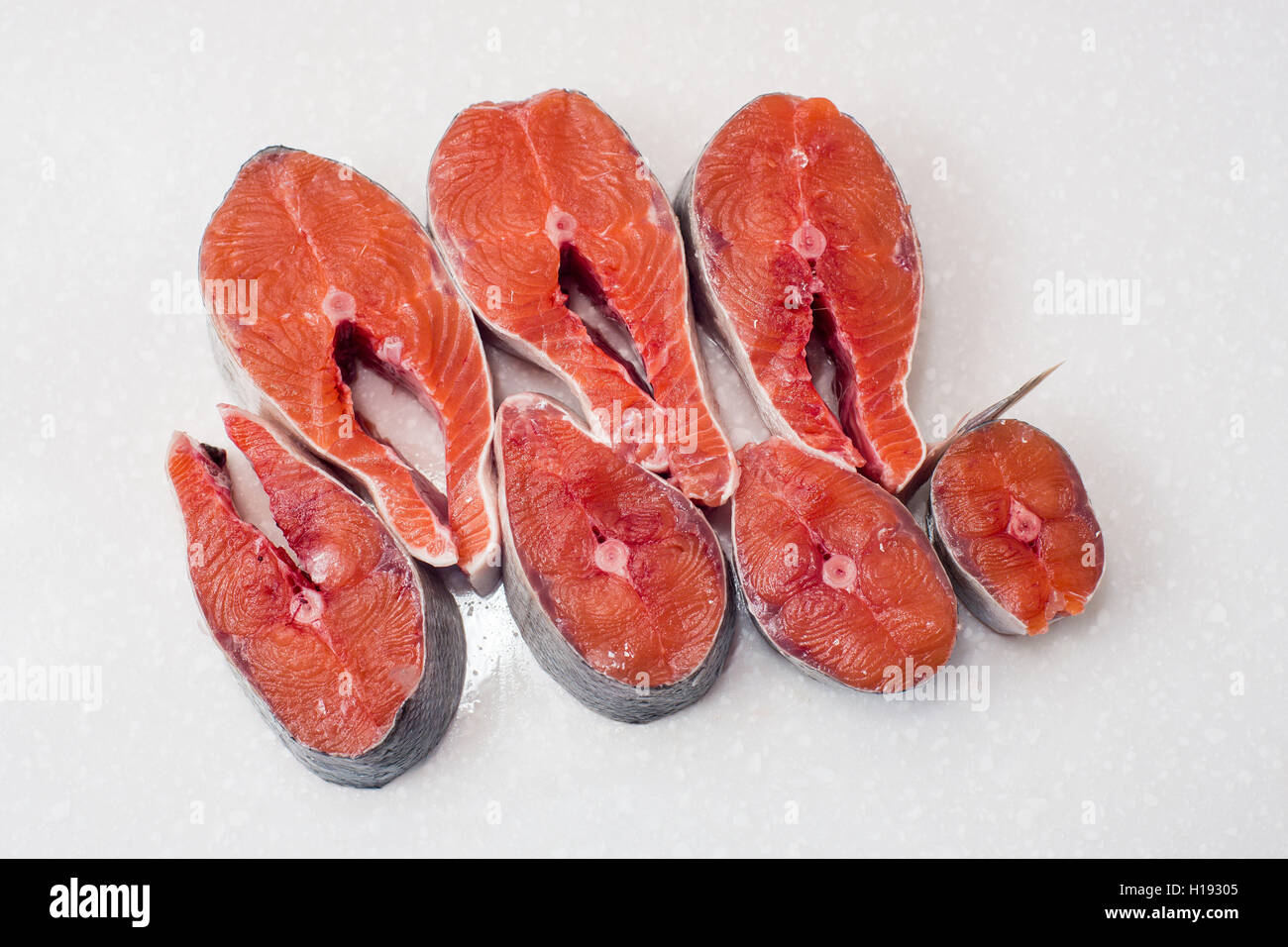 raw salmon fillet isolated on white background Stock Photo - Alamy