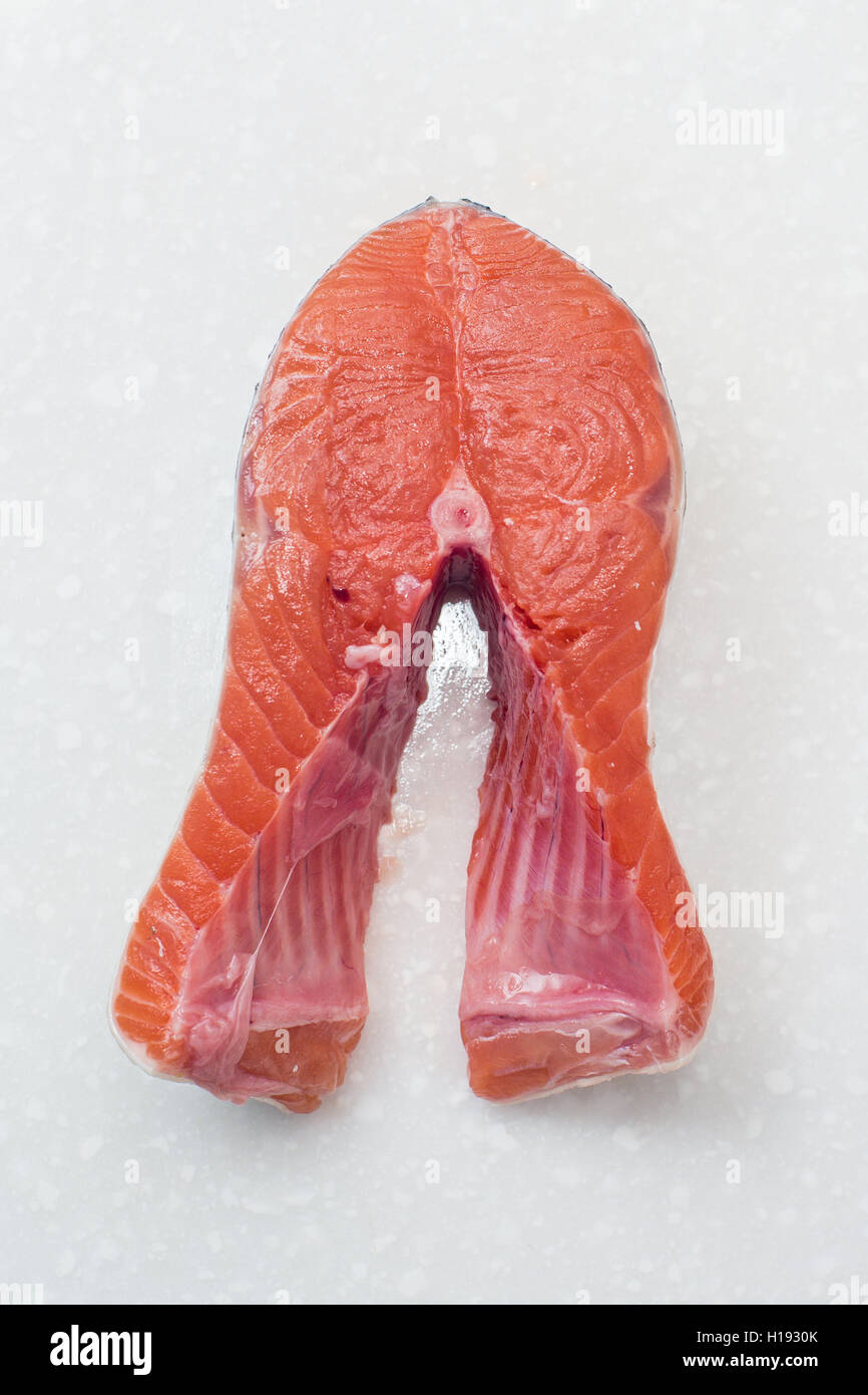 raw salmon fillet isolated on white background Stock Photo - Alamy