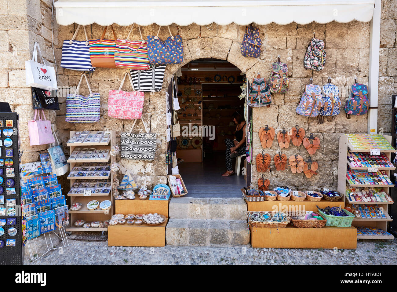 Shop sellers items in Rhodes Town, Greece Stock Photo