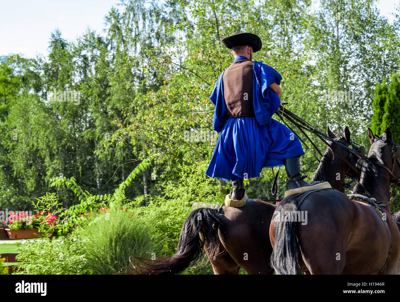 Hungarian Horsemen of the Puszta. Known as csikós or cowboys. Stock Photo
