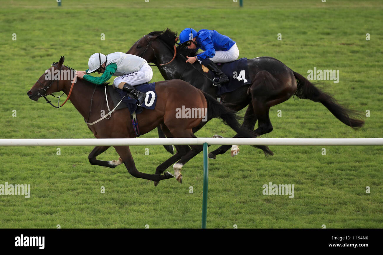 Huntlaw ridden by Joe Fanning (left) before winning the Molson Coors Handicap ahead of Great Order ridden by William Buick during day one of the The Cambridgeshire Meeting at Newmarket Racecourse. PRESS ASSOCIATION Photo. Picture date: Thursday September 22, 2016. See PA story RACING Newmarket. Photo credit should read: Mike Egerton/PA Wire Stock Photo