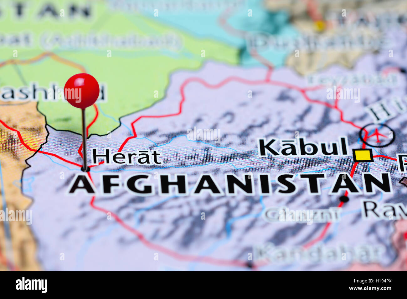 Herat pinned on a map of Afghanistan Stock Photo