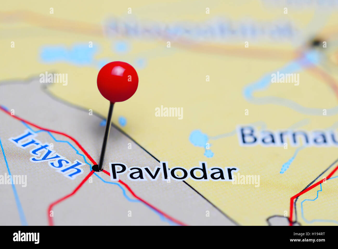 Pavlodar pinned on a map of Kazakhstan Stock Photo