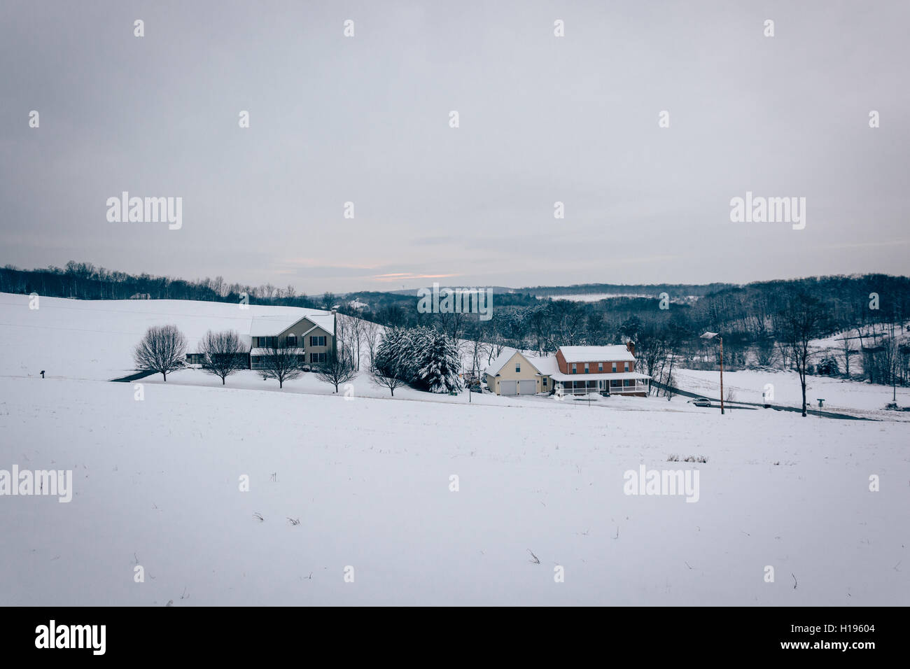 View of fields and houses in rural Baltimore County, Maryland Stock ...