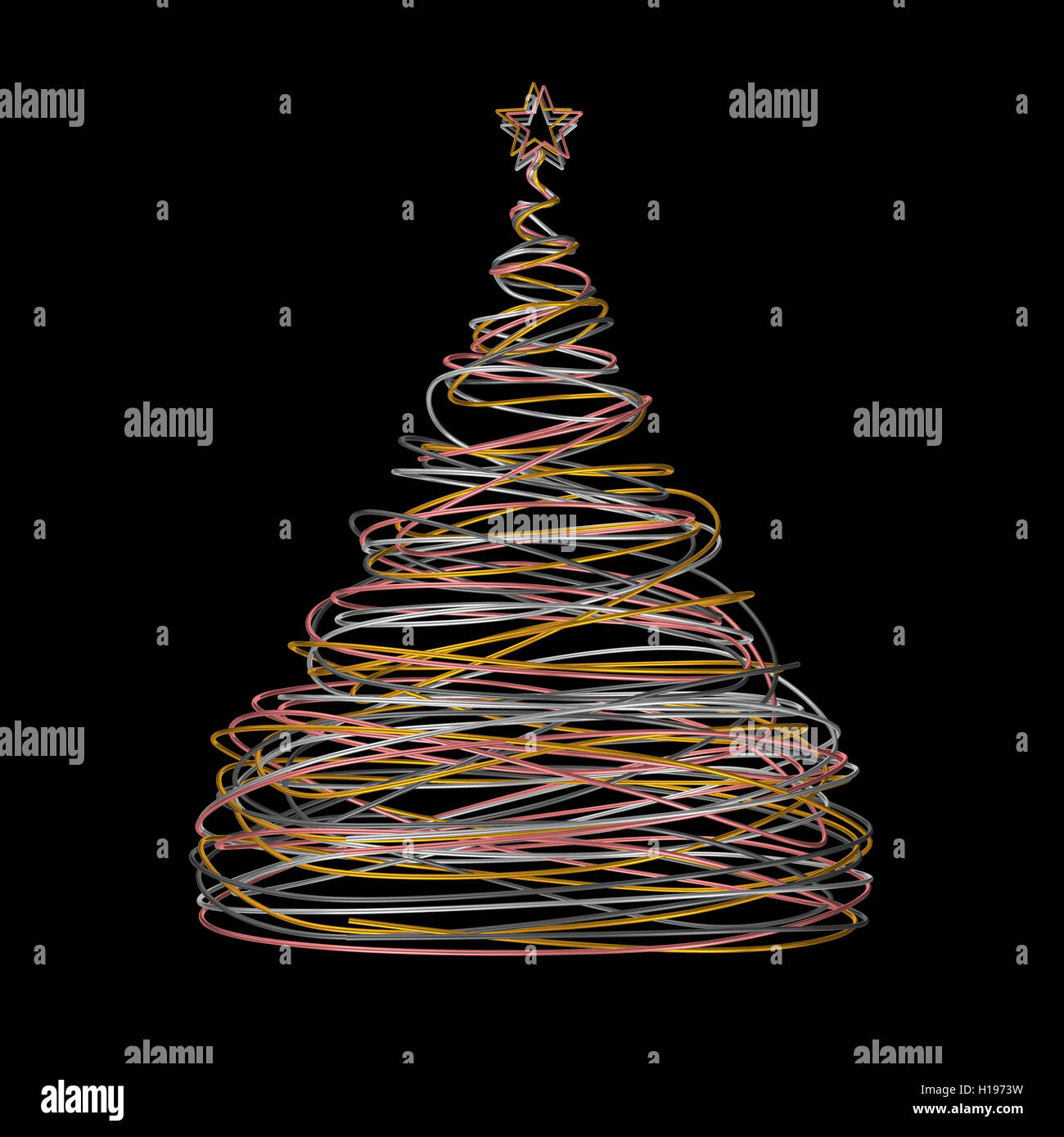 Christmas Tree Made Gold White Grey And Pink Wire Black Background