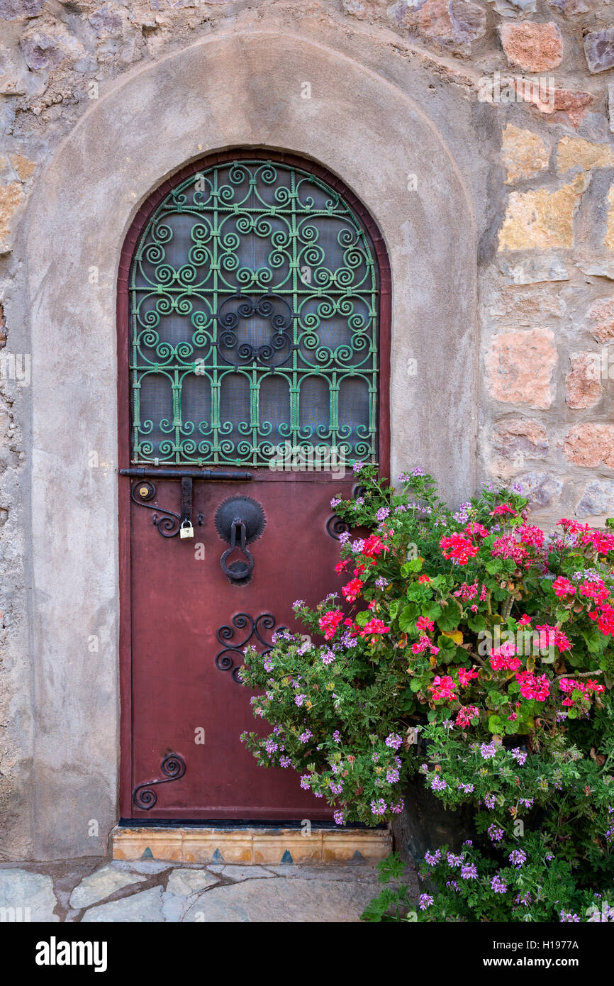 Todra Gorge, Morocco.  Auberge le Festival, Door to a Room inside a Cave. Stock Photo