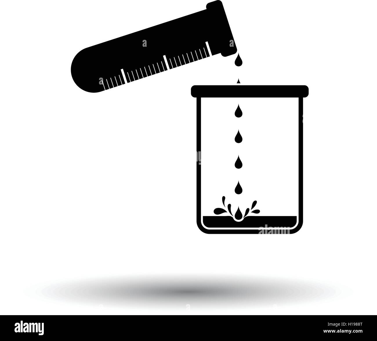 Icon of chemistry beaker pour liquid in flask. White background with ...