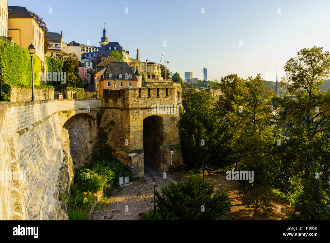 The historical beautiful and superb view of the Grund, Luxembourg Stock Photo