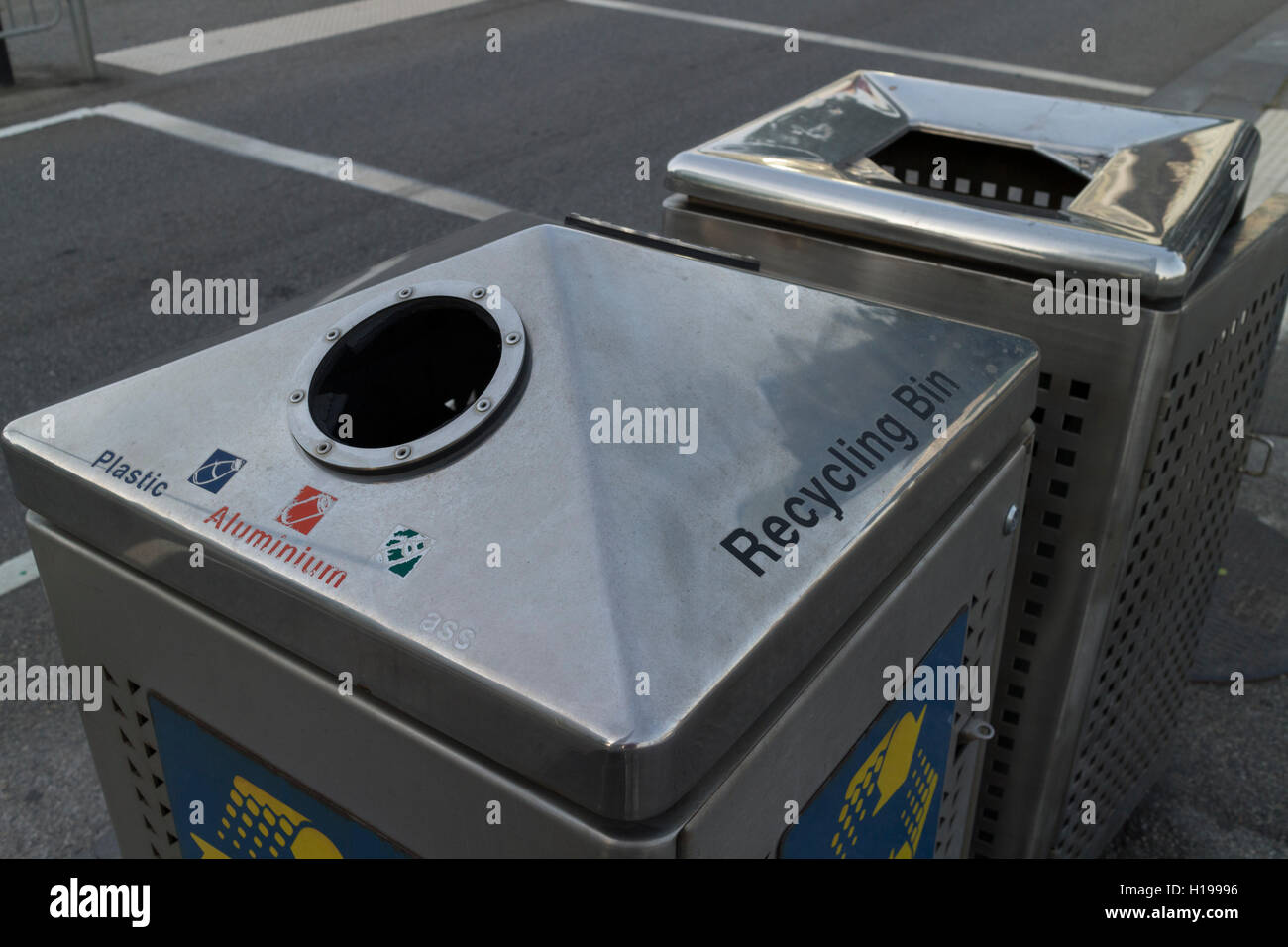 Modern Recycling Bin Stainless Steel on Collins Street Melbourne