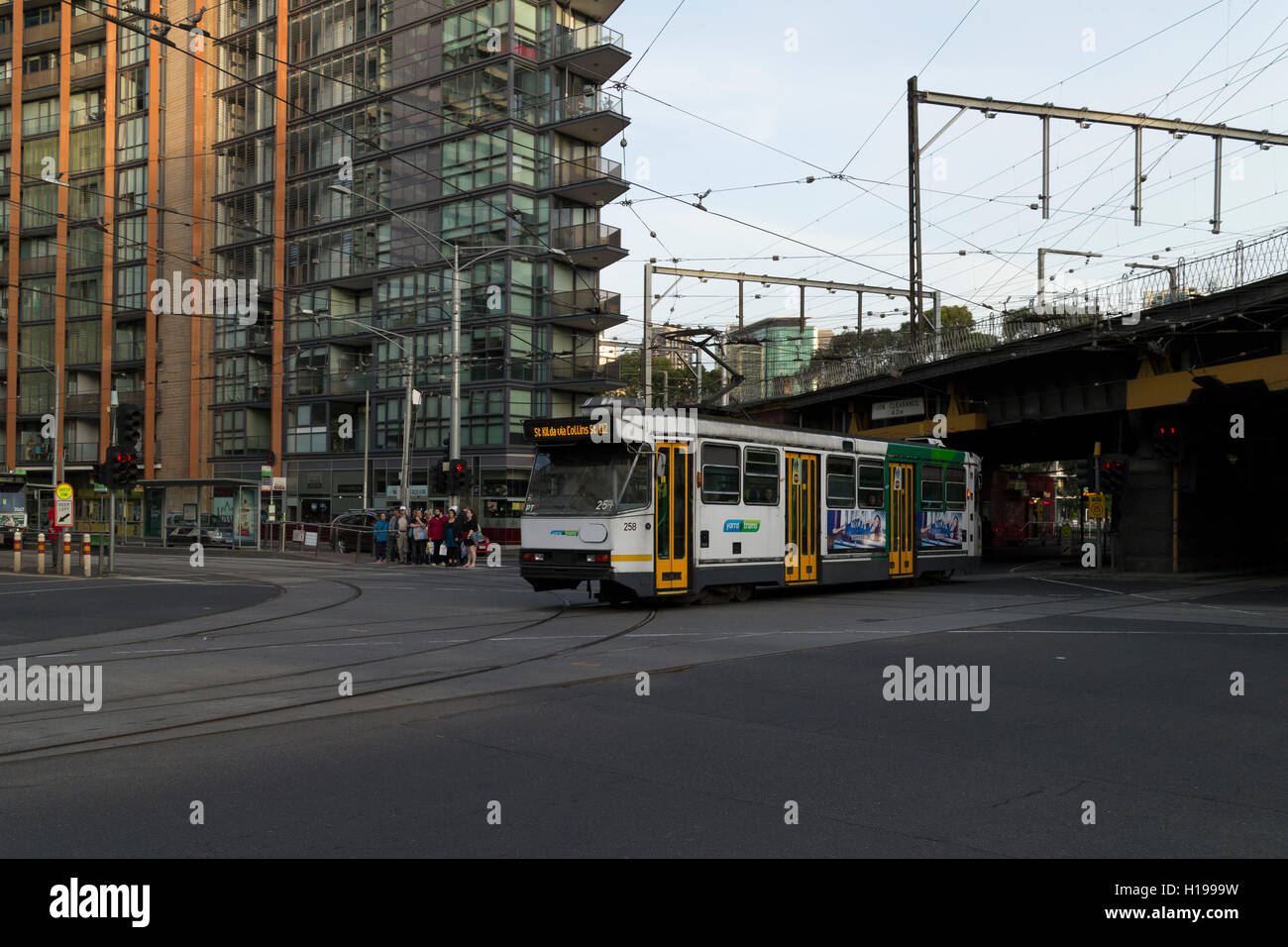 Melbourne city tram passing along Spencer Street Melbourne Victoria Australia Stock Photo