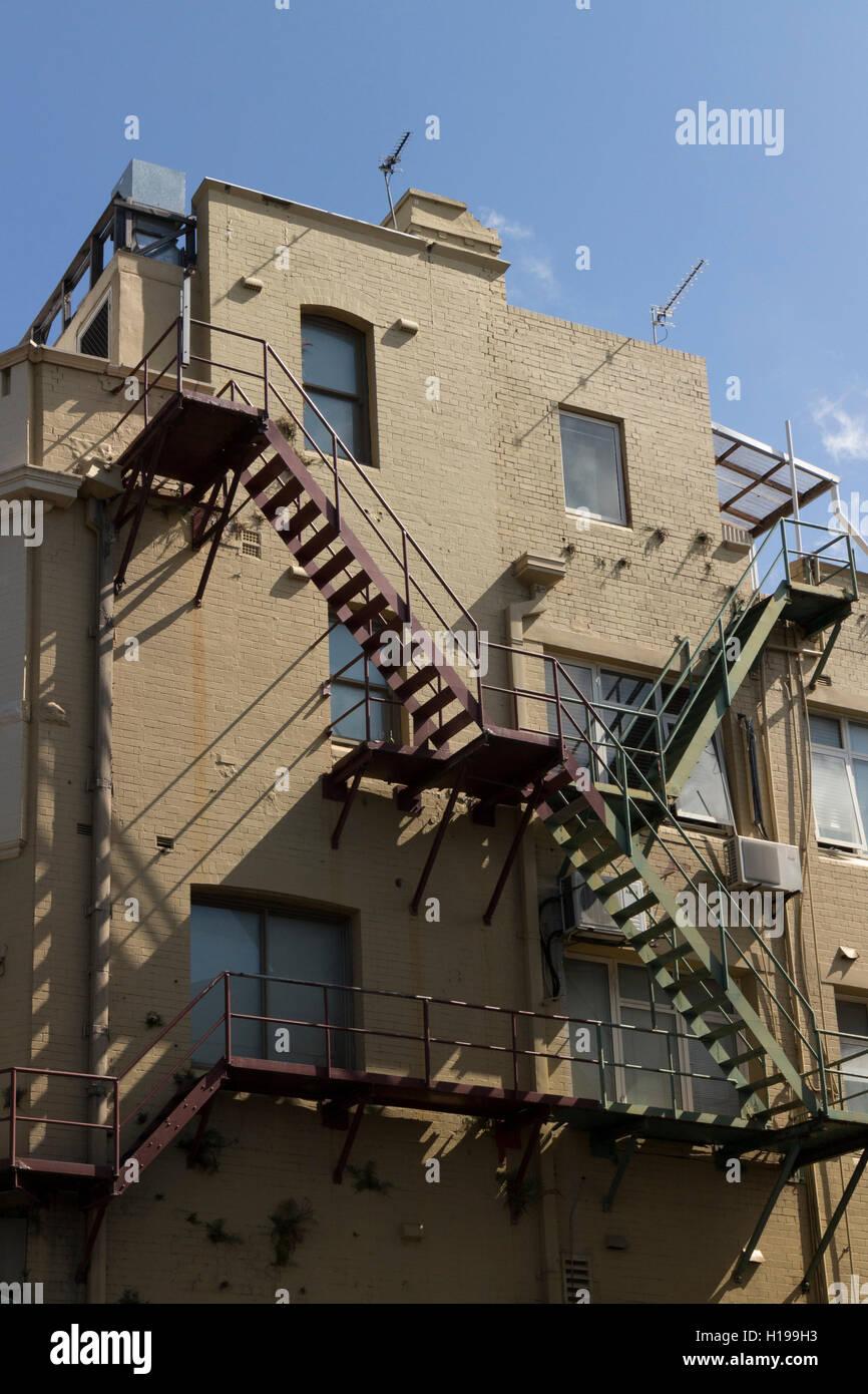 Fire escapes on back of Oxford Street Buildings Darlinghurst Sydney Australia. Stock Photo