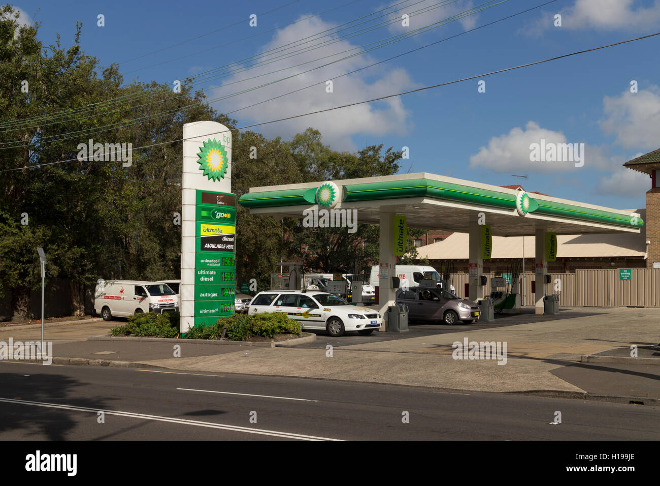 BP Self Service Fuel Station on Cleveland Street Surry Hills Sydney Australia. Stock Photo
