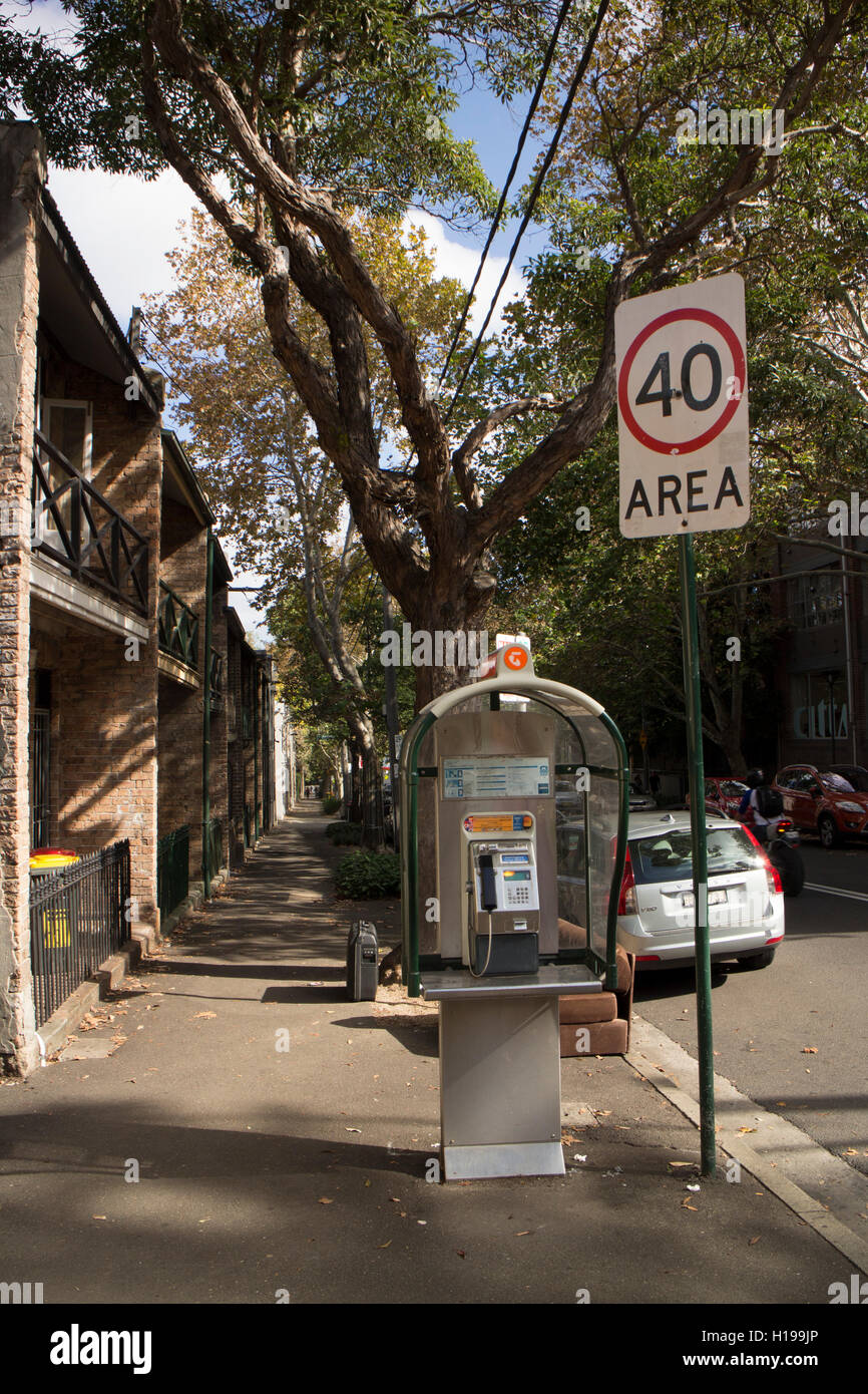 Telstra Pay Phone Booth on Bourke Street in Surry Hills Sydney Australia Stock Photo