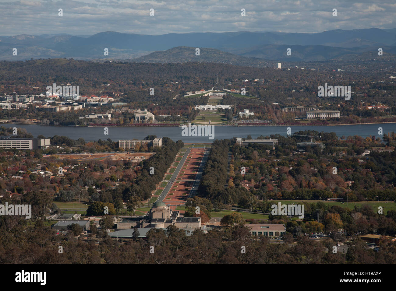 Aerial view of Canberra from Mount Ainslie lookout Canberra Australia