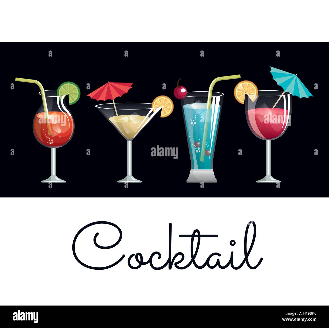 collection cocktail glass umbrella and lemon design Stock Vector Image