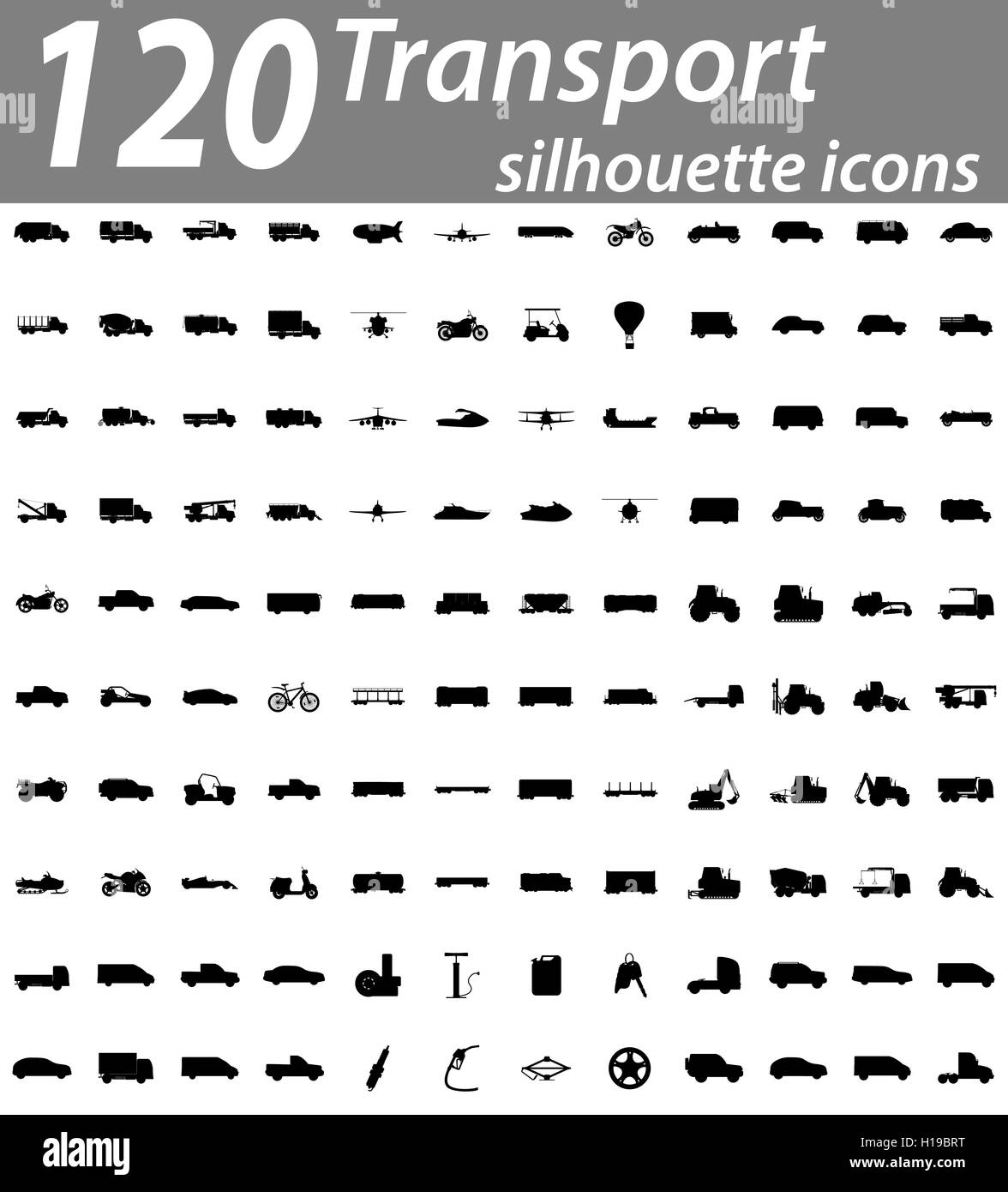 transport silhouette flat icons illustration isolated on background Stock Photo