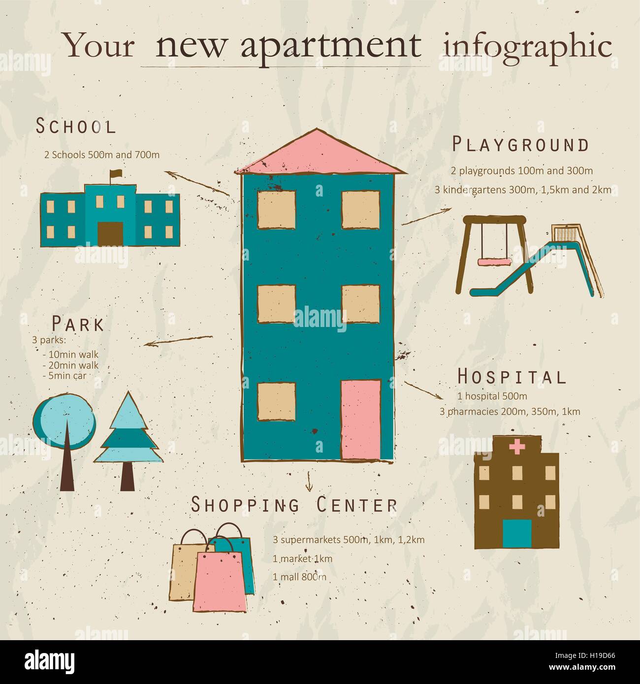Infographic with information about new apartment. Stock Vector