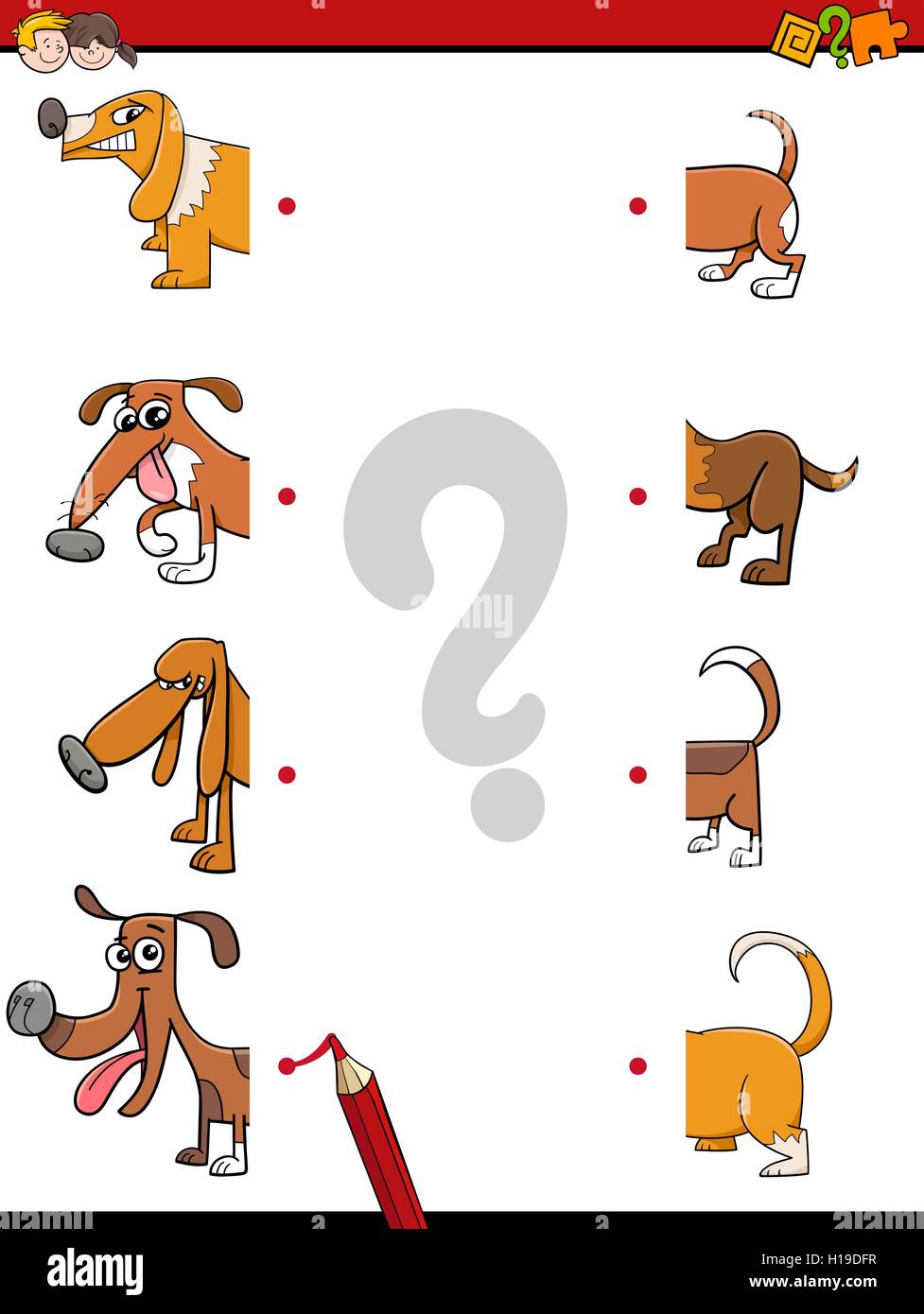 Cartoon Illustration of Education Activity Game of Matching Halves with ...