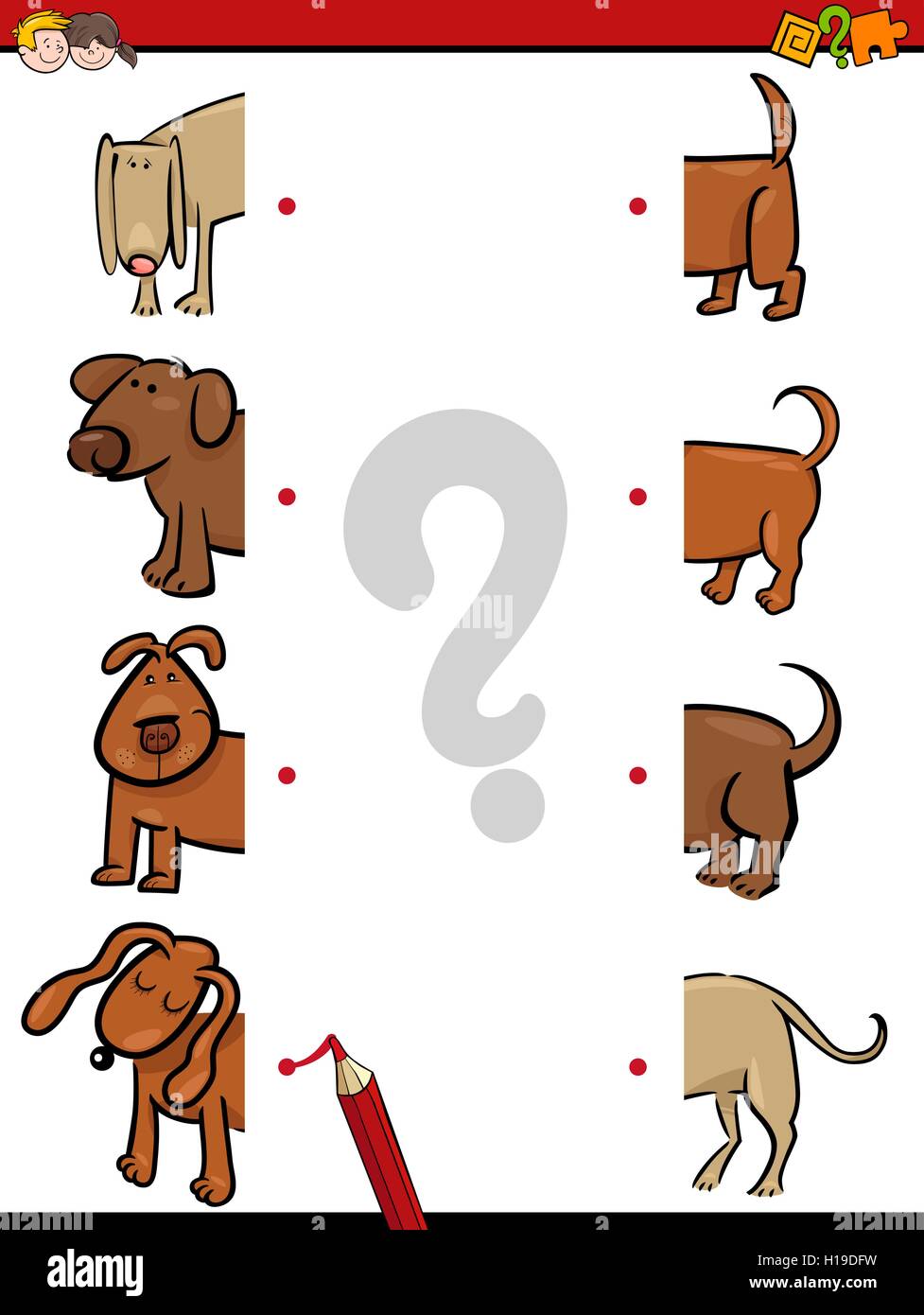 Cartoon Illustration of Education Activity Task of Matching Halves with ...