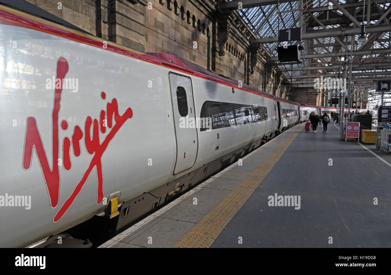 Virgin Train at Glasgow Central Railway Station,Platform 1 Stock Photo