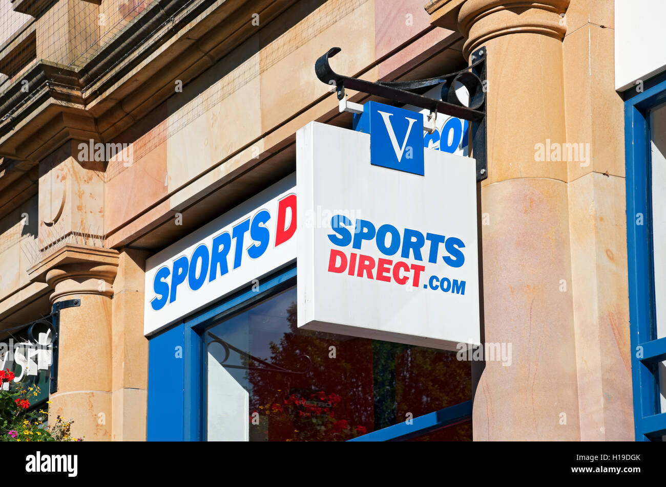 Close up of Sports Direct shop store sign signage Harrogate North Yorkshire England UK United Kingdom GB Great Britain Stock Photo