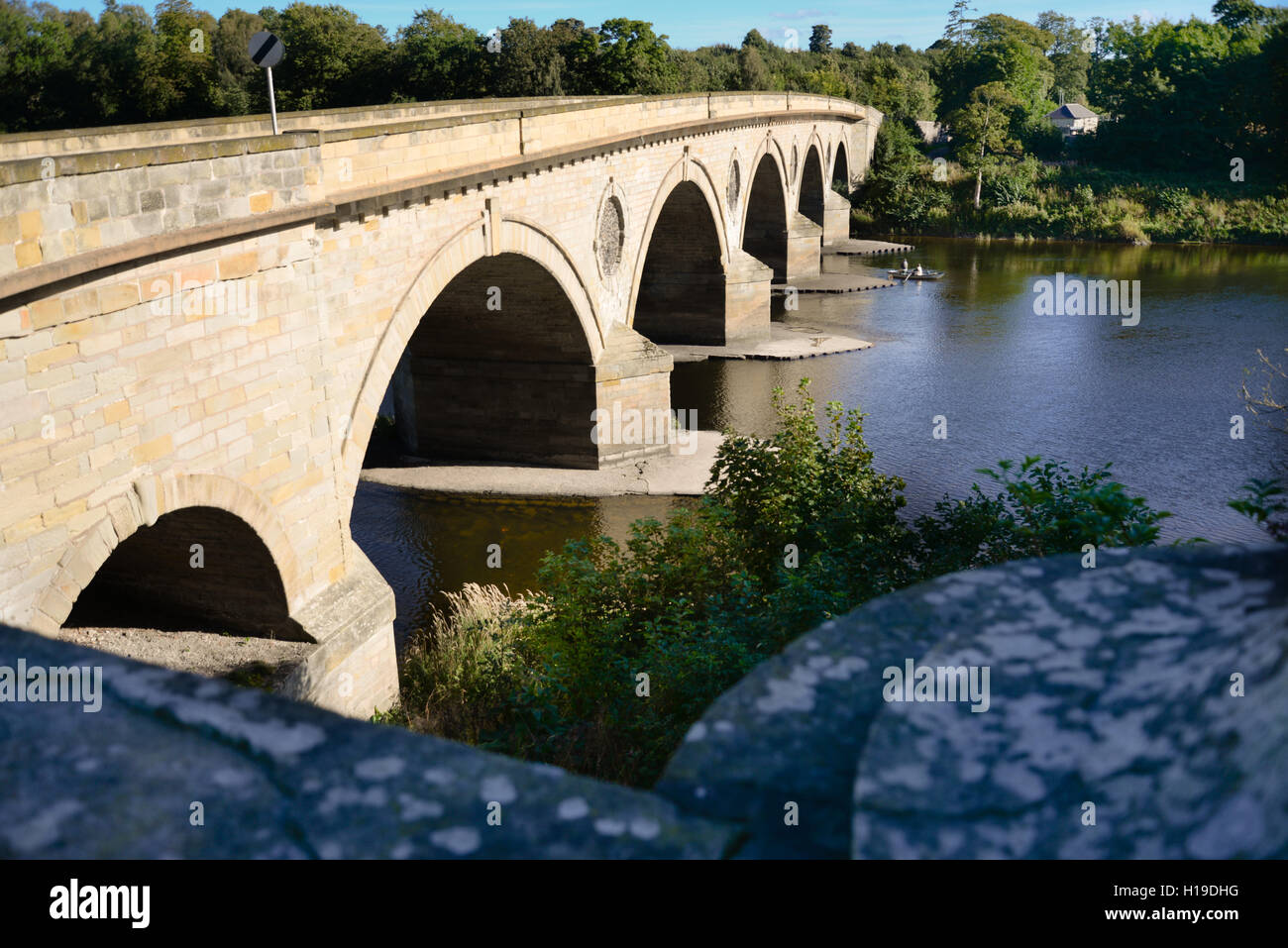 Coldstream Bridge crossing the English Scottish Border from the