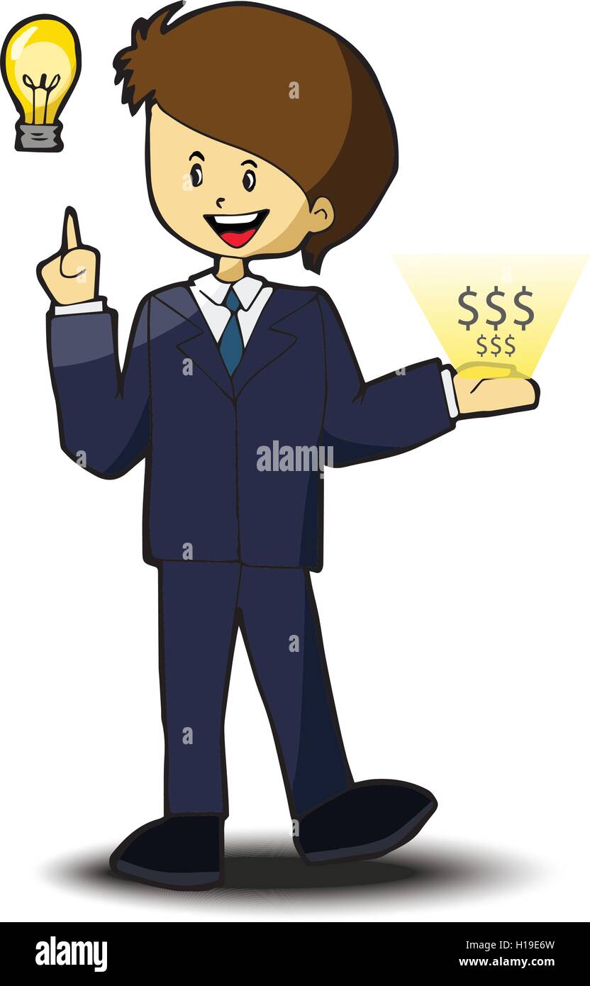 Businessman get idea and make money Stock Vector