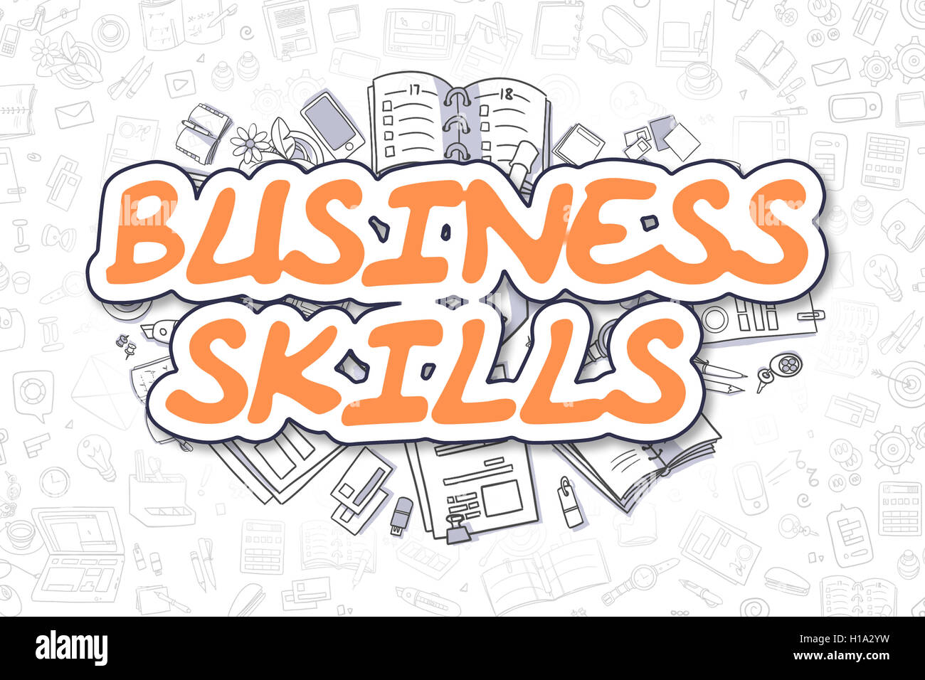 Business Skills - Cartoon Orange Word. Business Concept. Stock Photo