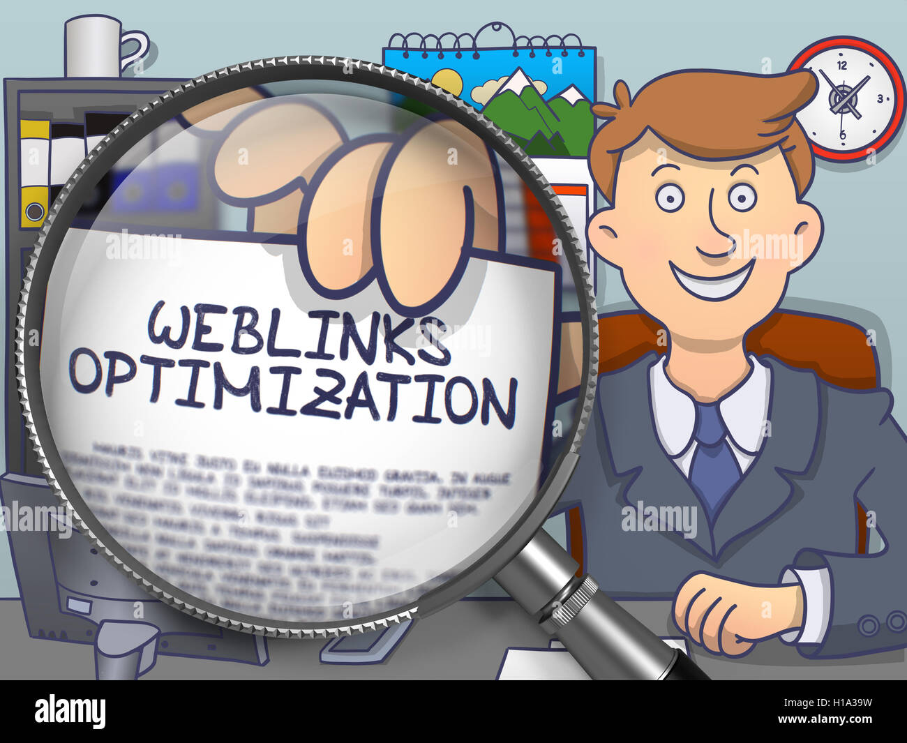 Weblinks Optimization through Lens. Doodle Style. Stock Photo