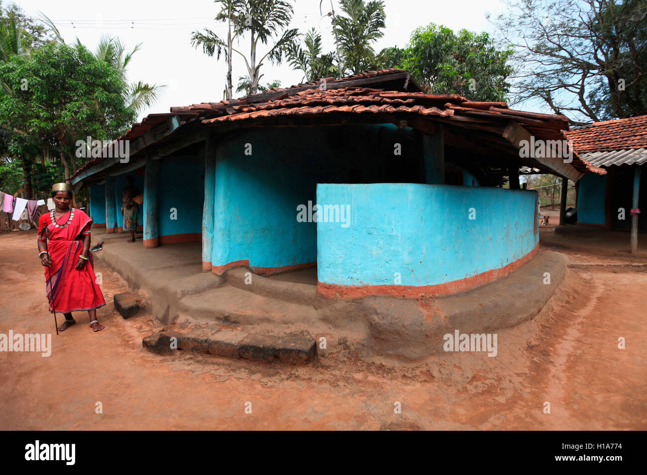 Tribal Houses, Bison Horn Maria Tribe, Gamawada Village, Chattisgarh, India Stock Photo