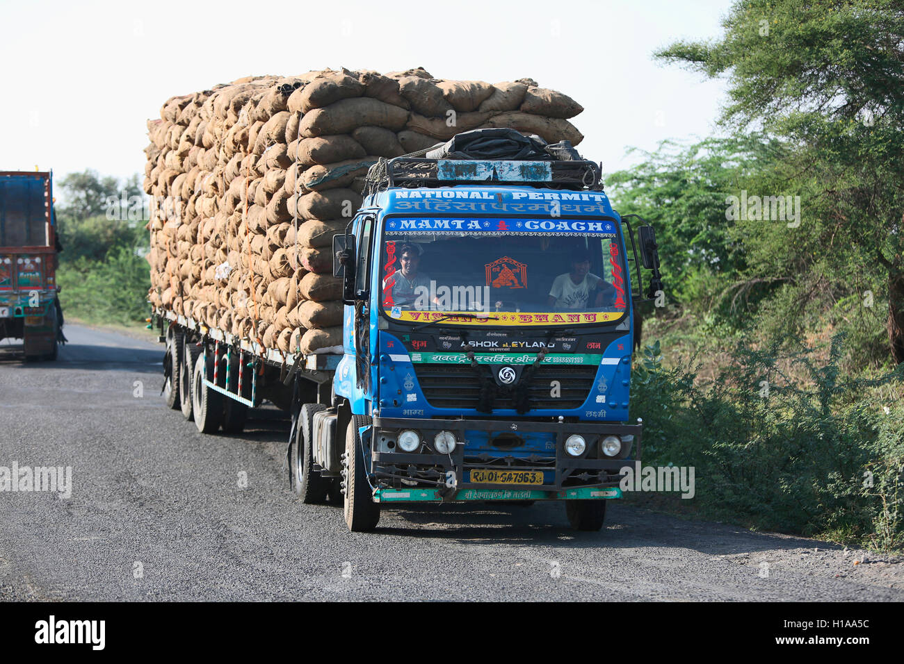 Truck loaded with food bags, Kutch, Gujarat, India Stock Photo