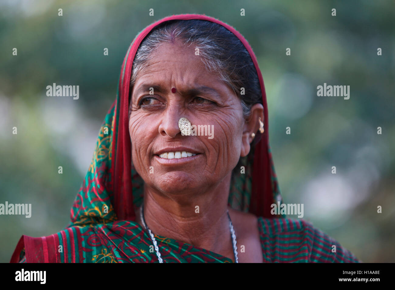 Old woman, Harijan Tribe, Kutch, Gujarat, India. Rural faces of India Stock Photo